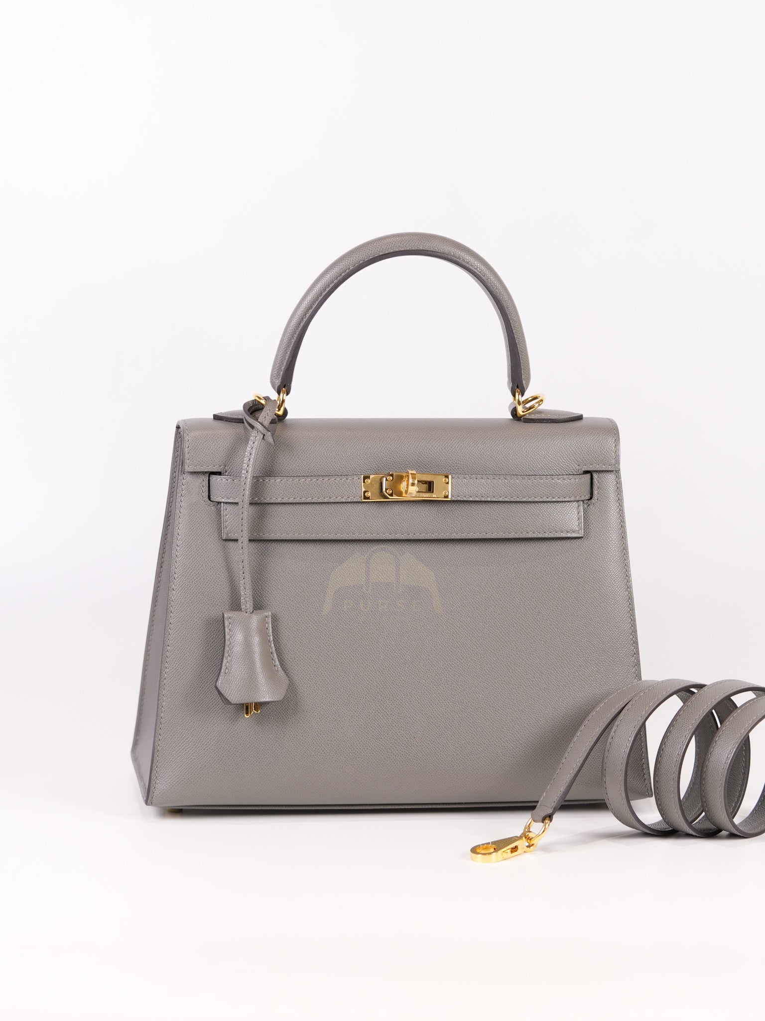 Kelly 25 Gris Mouette Madame Leather in Gold Hardware Stamp B (2023) | Purse Maison Luxury Bags Shop