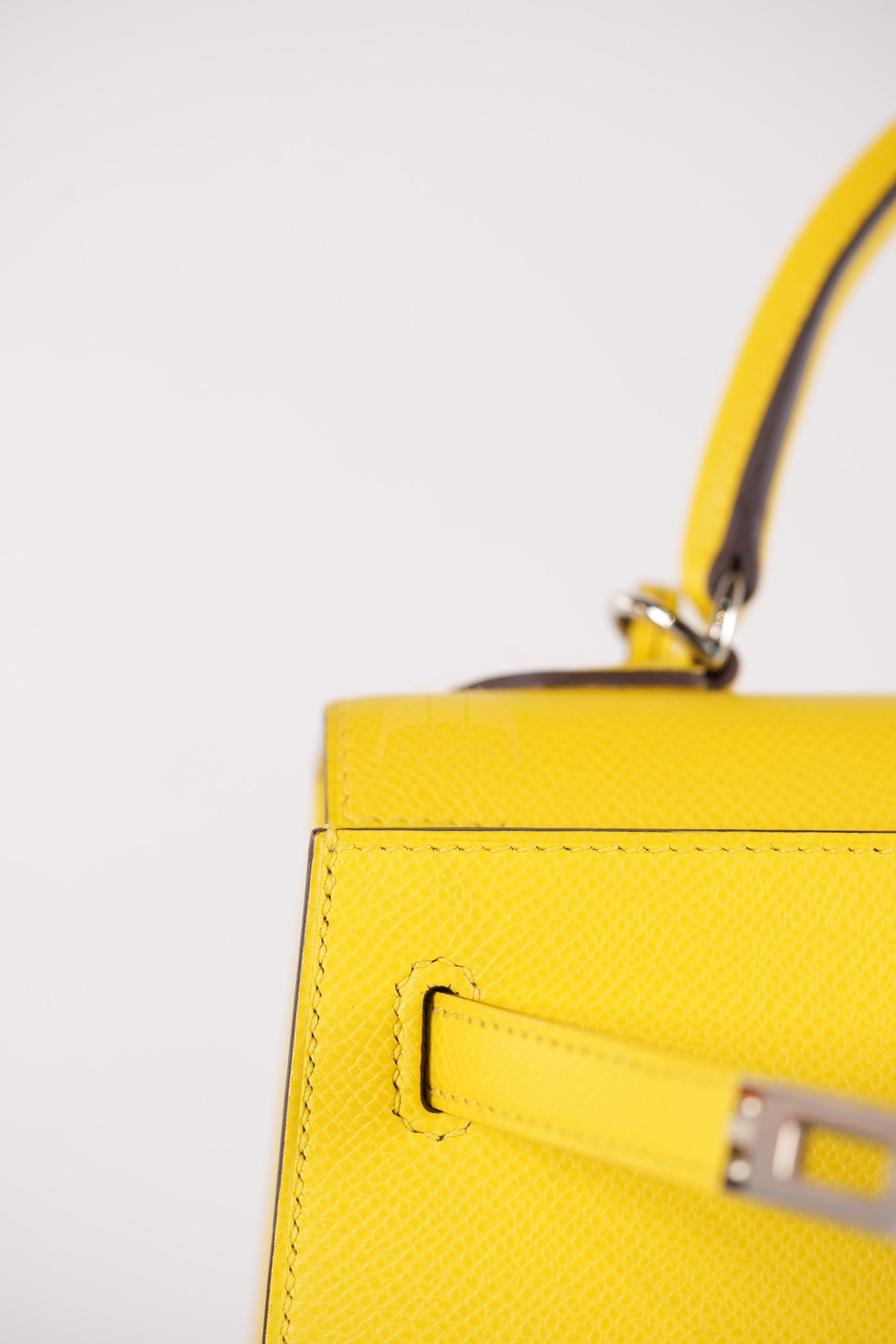 Kelly 25 in Jaune De Naples Sellier Epsom Leather & Palladium Hardware Stamp U (2022) | Purse Maison Luxury Bags Shop