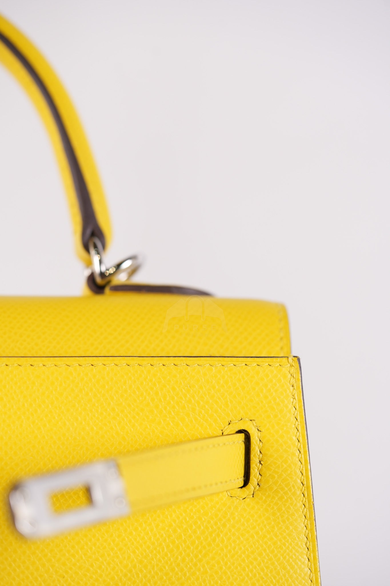 Kelly 25 in Jaune De Naples Sellier Epsom Leather & Palladium Hardware Stamp U (2022) | Purse Maison Luxury Bags Shop