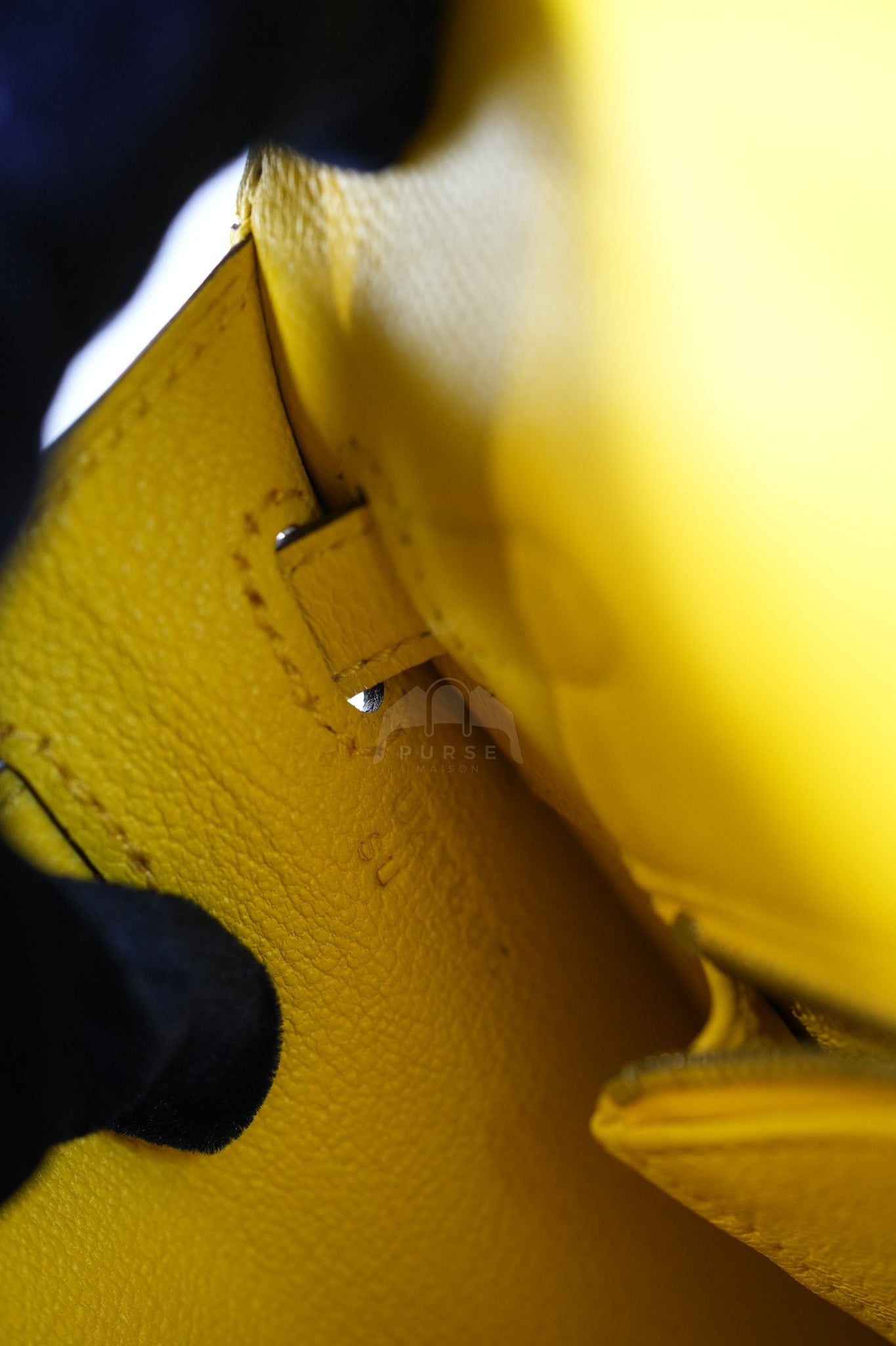 Kelly 25 in Jaune De Naples Sellier Epsom Leather & Palladium Hardware Stamp U (2022) | Purse Maison Luxury Bags Shop