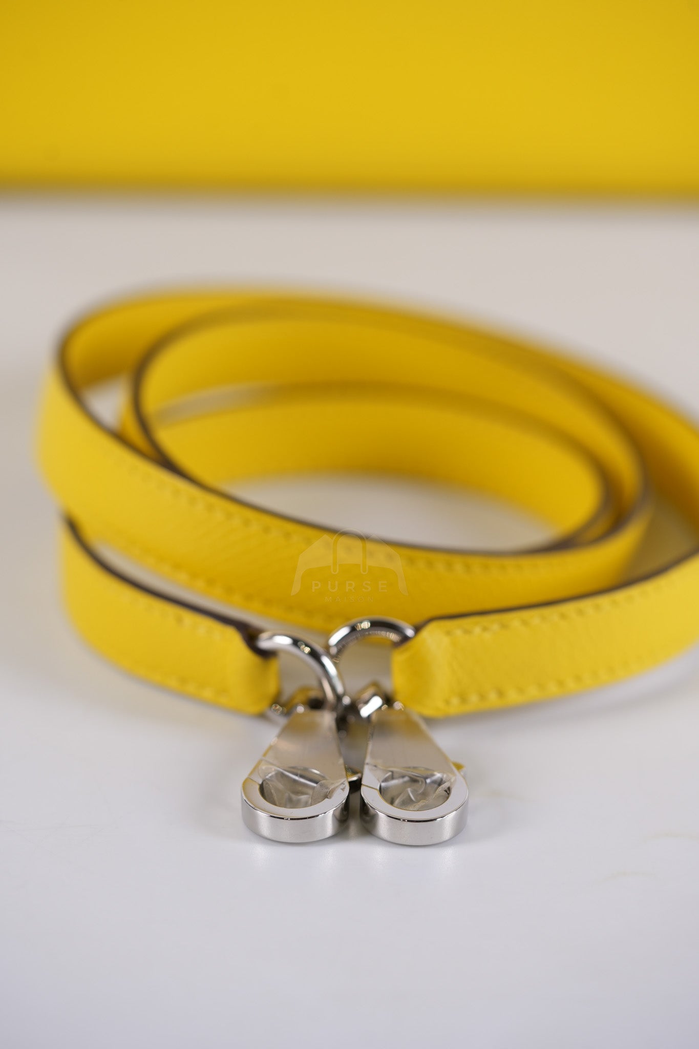 Kelly 25 in Jaune De Naples Sellier Epsom Leather & Palladium Hardware Stamp U (2022) | Purse Maison Luxury Bags Shop