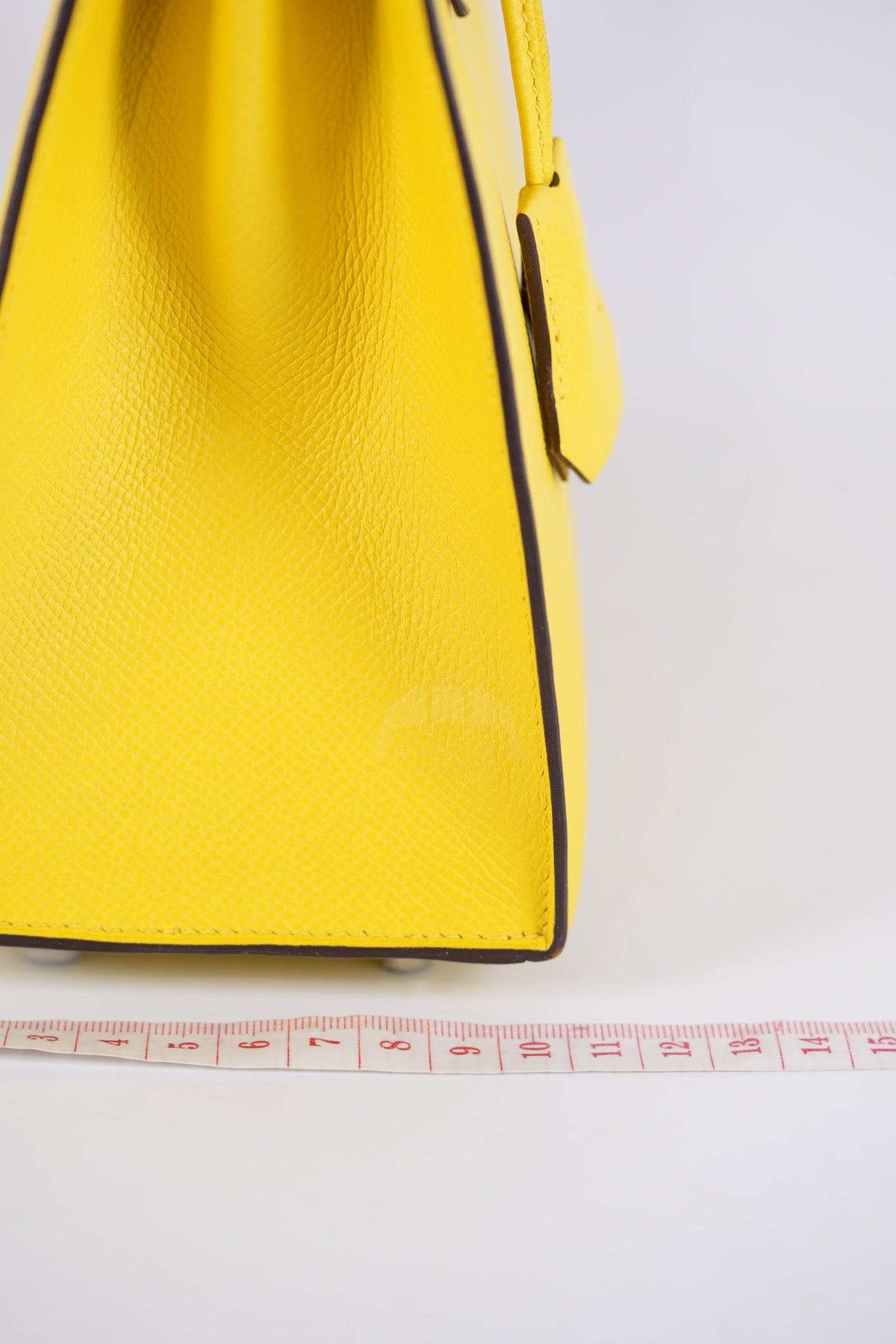 Kelly 25 in Jaune De Naples Sellier Epsom Leather & Palladium Hardware Stamp U (2022) | Purse Maison Luxury Bags Shop