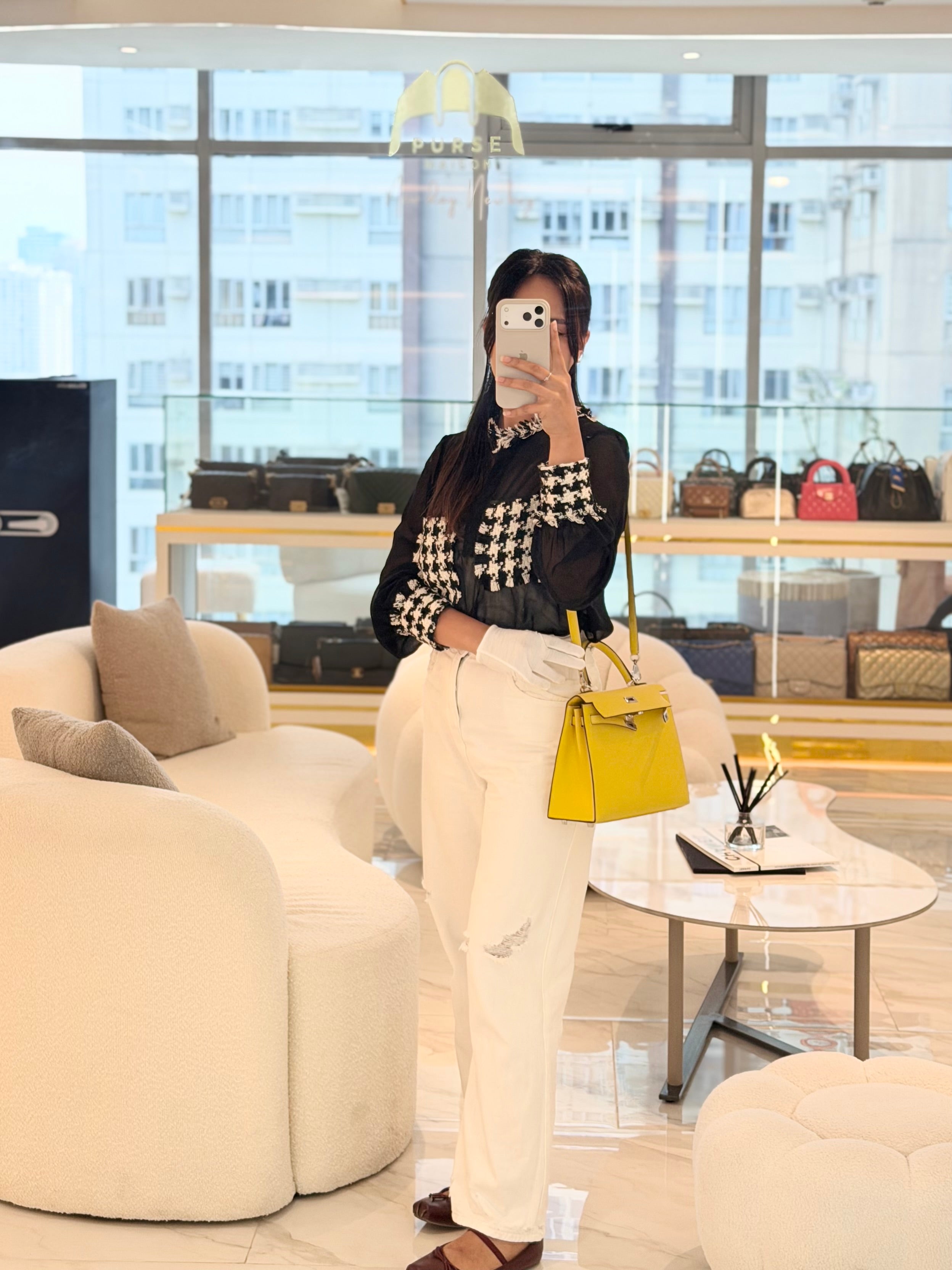 Kelly 25 in Jaune De Naples Sellier Epsom Leather & Palladium Hardware Stamp U (2022) | Purse Maison Luxury Bags Shop