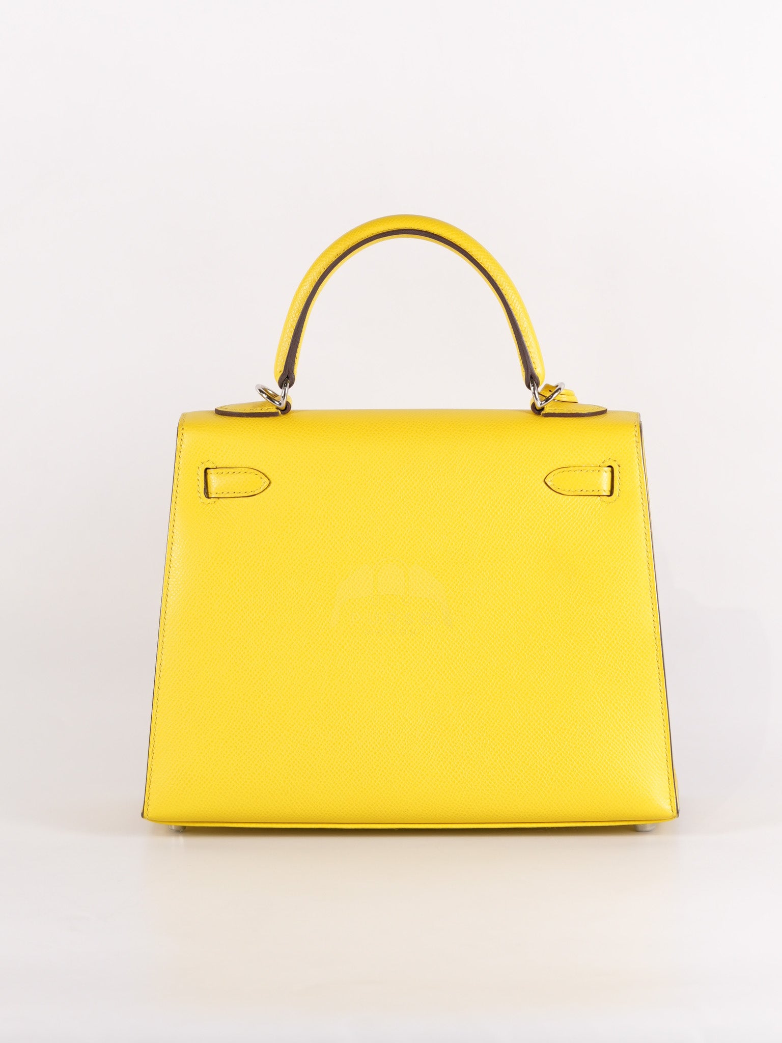 Kelly 25 in Jaune De Naples Sellier Epsom Leather & Palladium Hardware Stamp U (2022) | Purse Maison Luxury Bags Shop