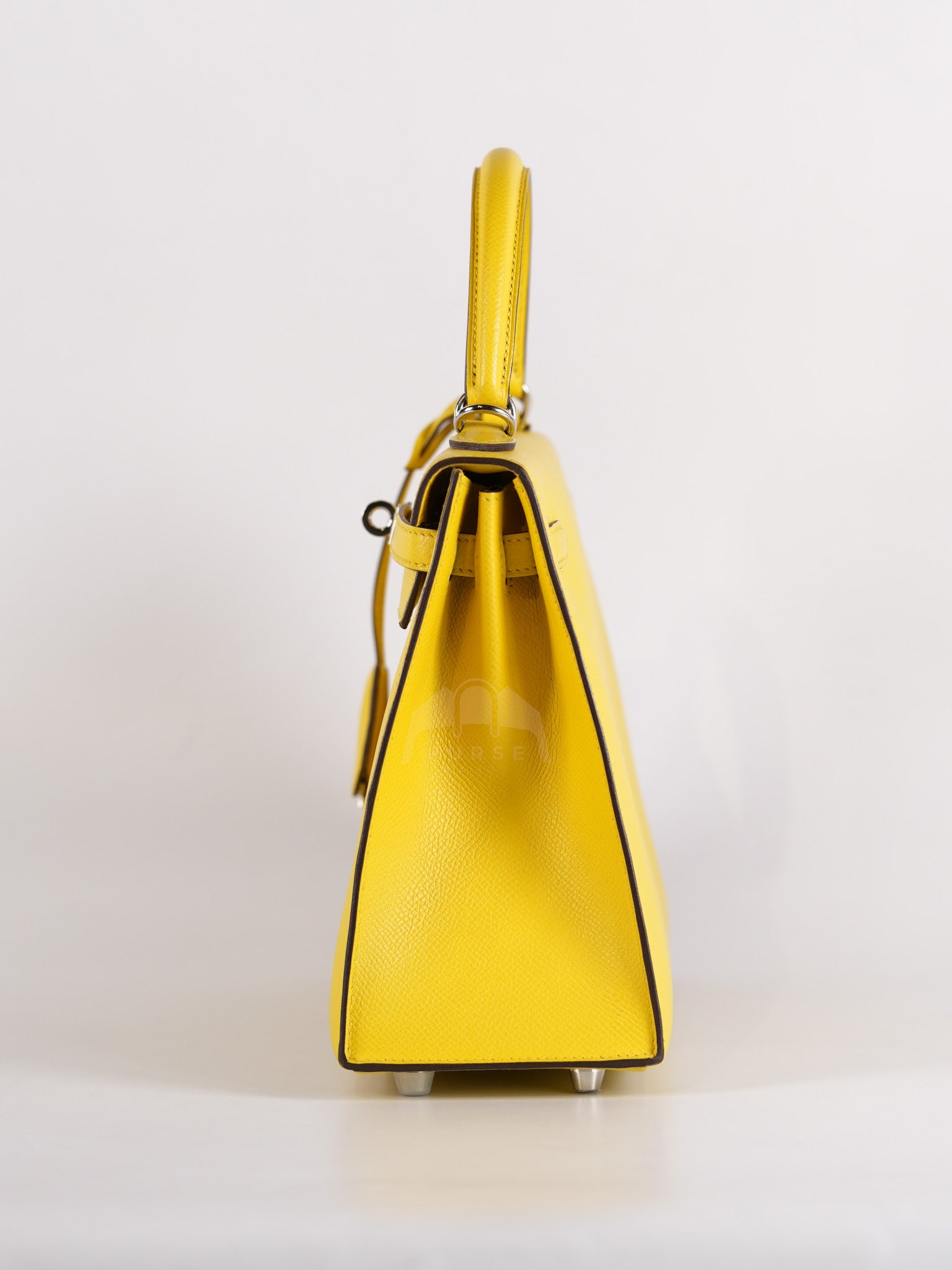 Kelly 25 in Jaune De Naples Sellier Epsom Leather & Palladium Hardware Stamp U (2022) | Purse Maison Luxury Bags Shop