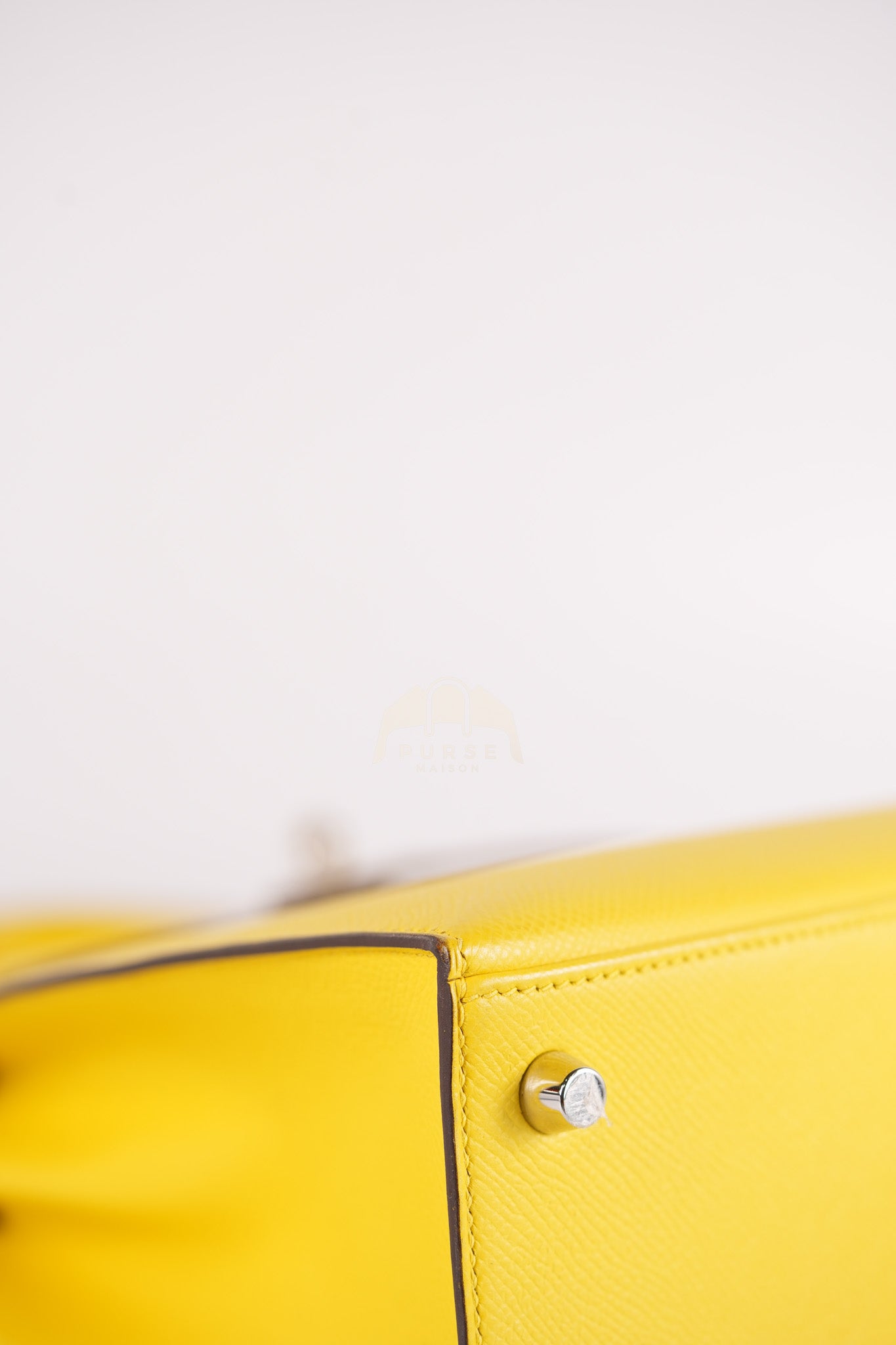 Kelly 25 in Jaune De Naples Sellier Epsom Leather & Palladium Hardware Stamp U (2022) | Purse Maison Luxury Bags Shop