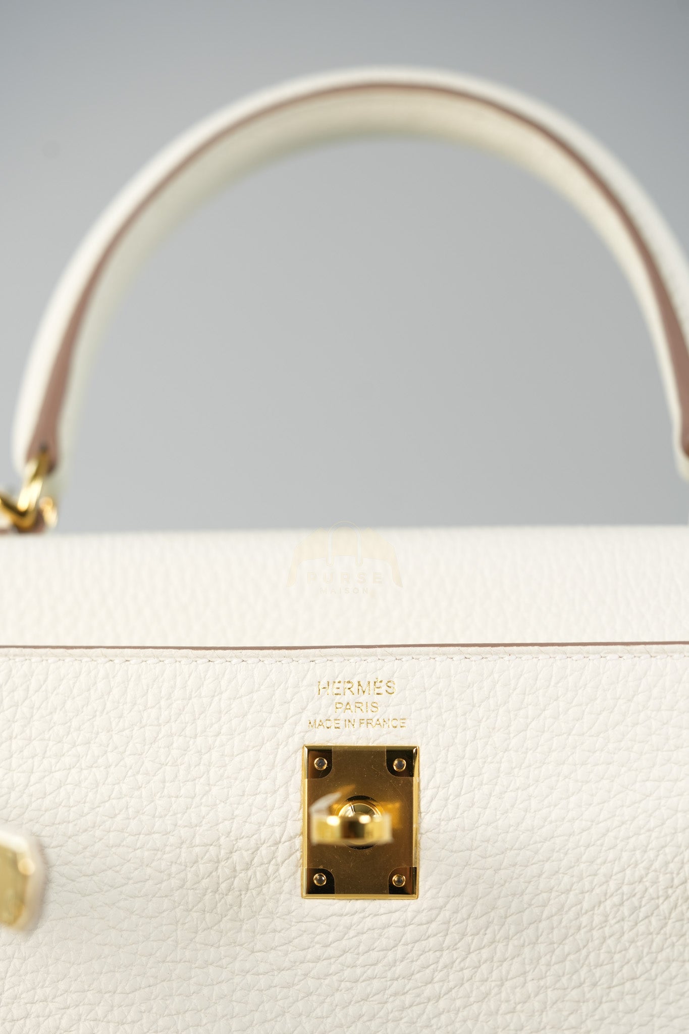 Kelly 25 in Mushroom Togo Leather Retourne & Gold Hardware Stamp B (2023) | Purse Maison Luxury Bags Shop