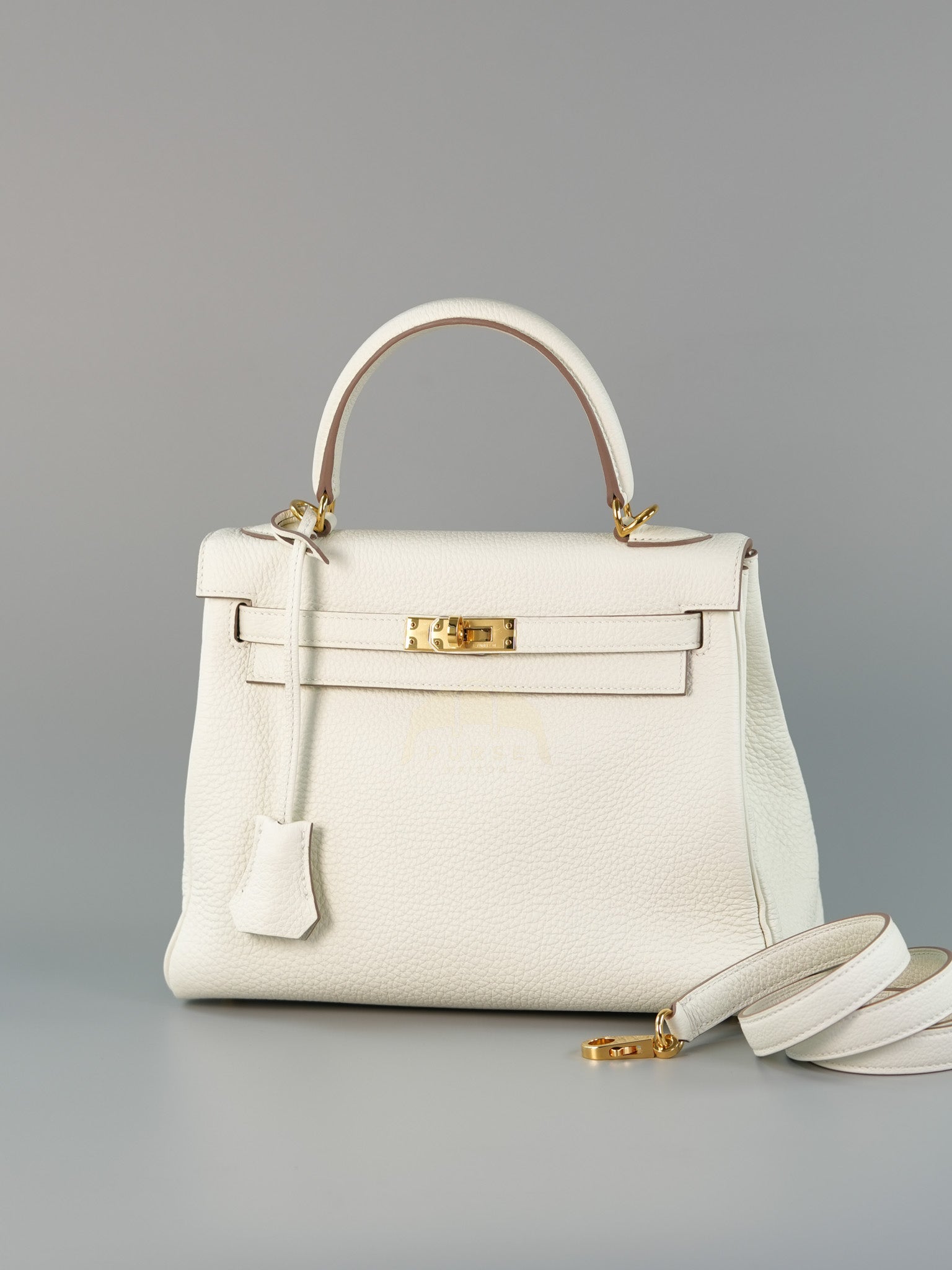 Kelly 25 in Mushroom Togo Leather Retourne & Gold Hardware Stamp B (2023) | Purse Maison Luxury Bags Shop