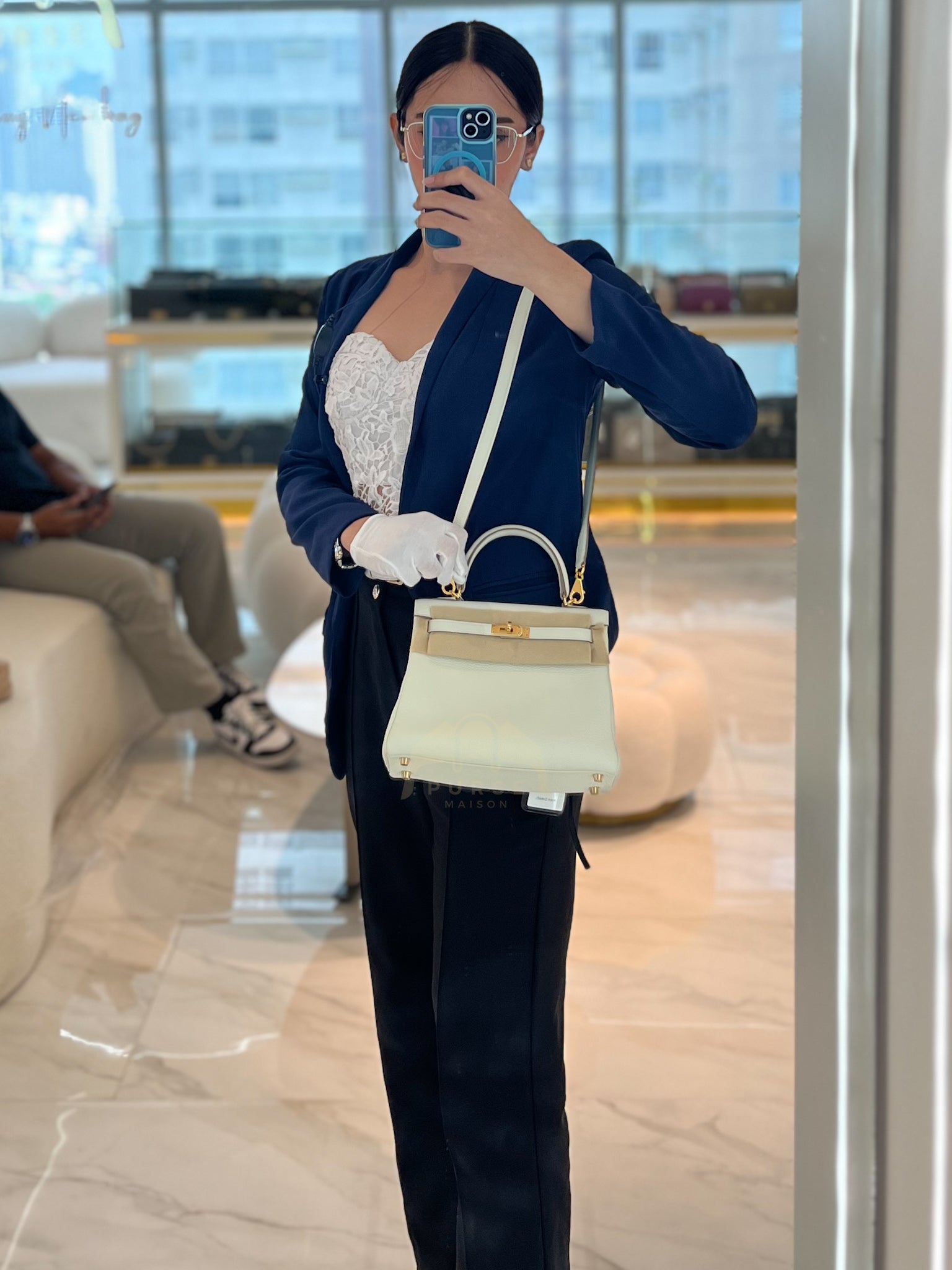 Kelly 25 in Mushroom Togo Leather Retourne & Gold Hardware Stamp B (2023) | Purse Maison Luxury Bags Shop