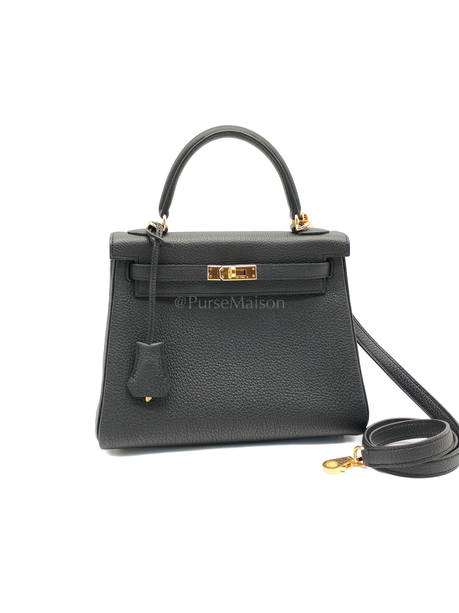 Kelly 25 Retourne Black in Togo Leather and Gold Hardware Stamp B (2023) | Purse Maison Luxury Bags Shop