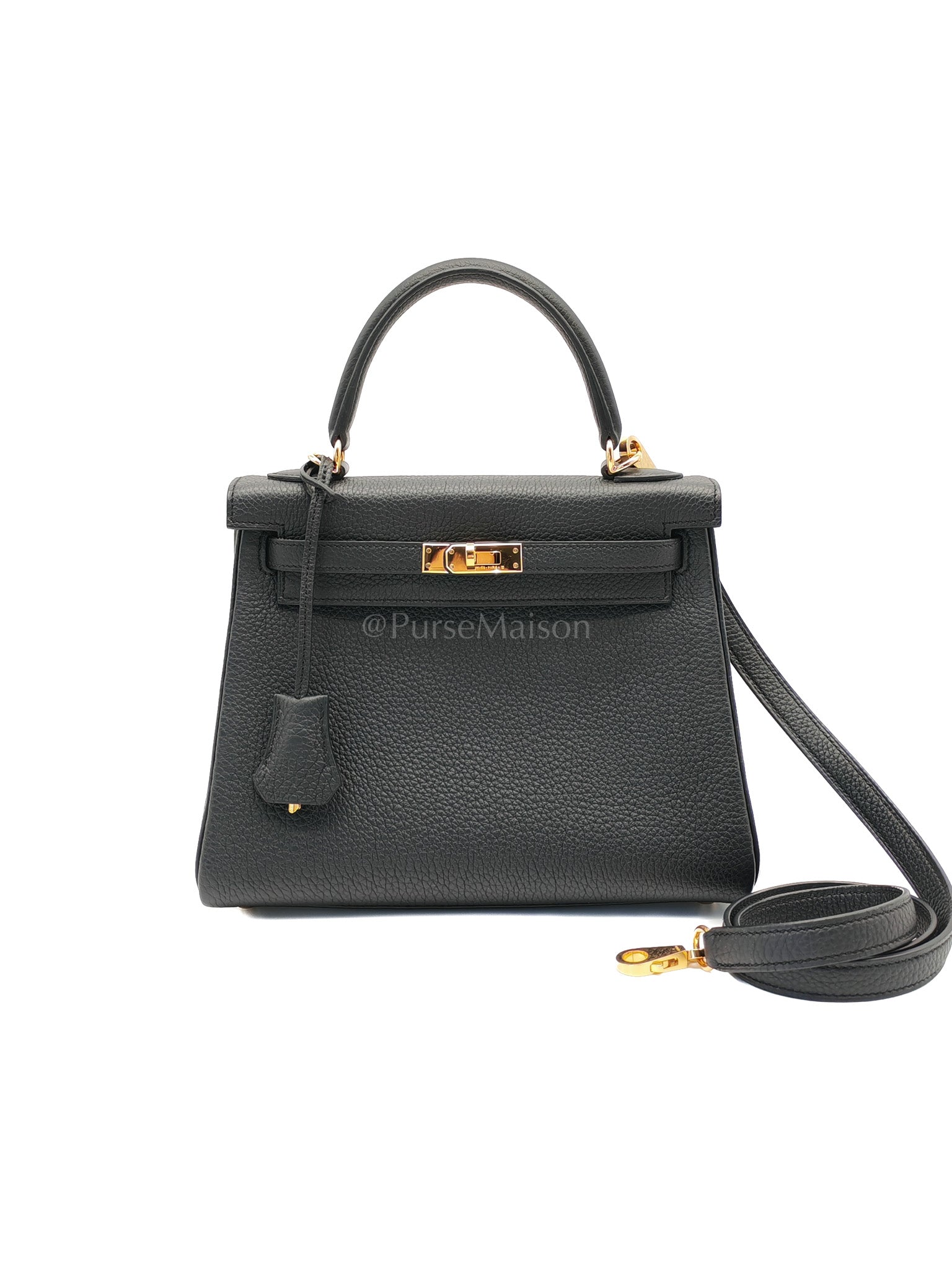 Kelly 25 Retourne Black in Togo Leather and Gold Hardware Stamp B (2023) | Purse Maison Luxury Bags Shop