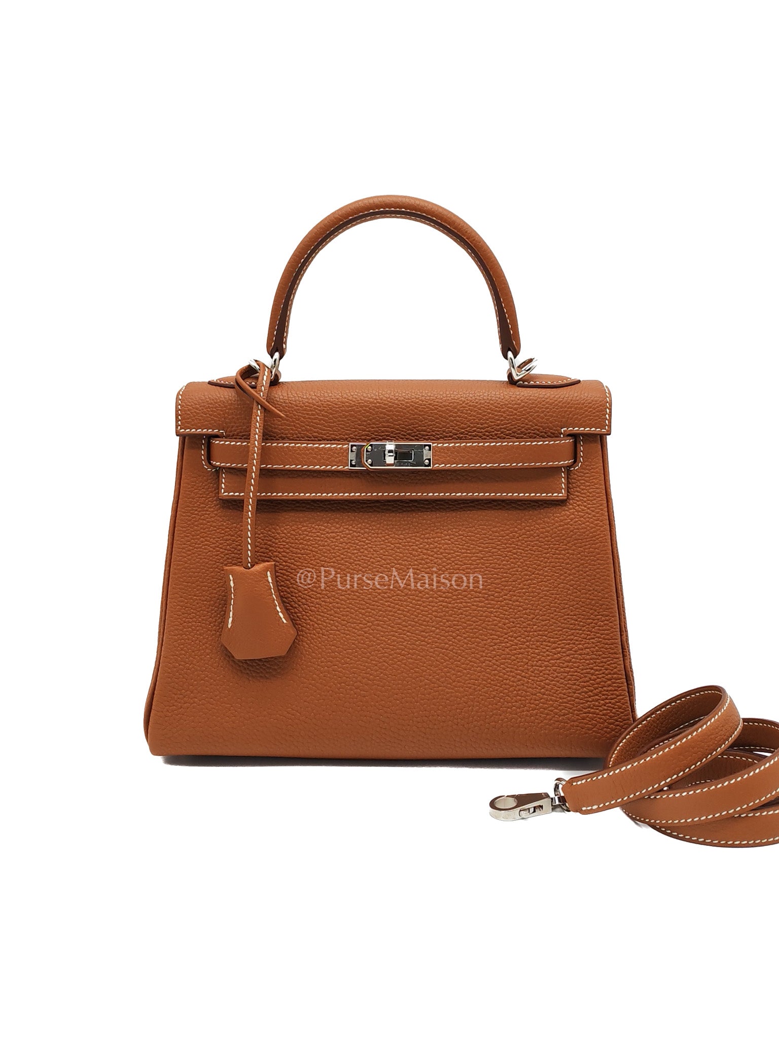 Kelly 25 Retourne Gold in Togo Leather and Palladium Hardware Stamp B (2024) | Purse Maison Luxury Bags Shop