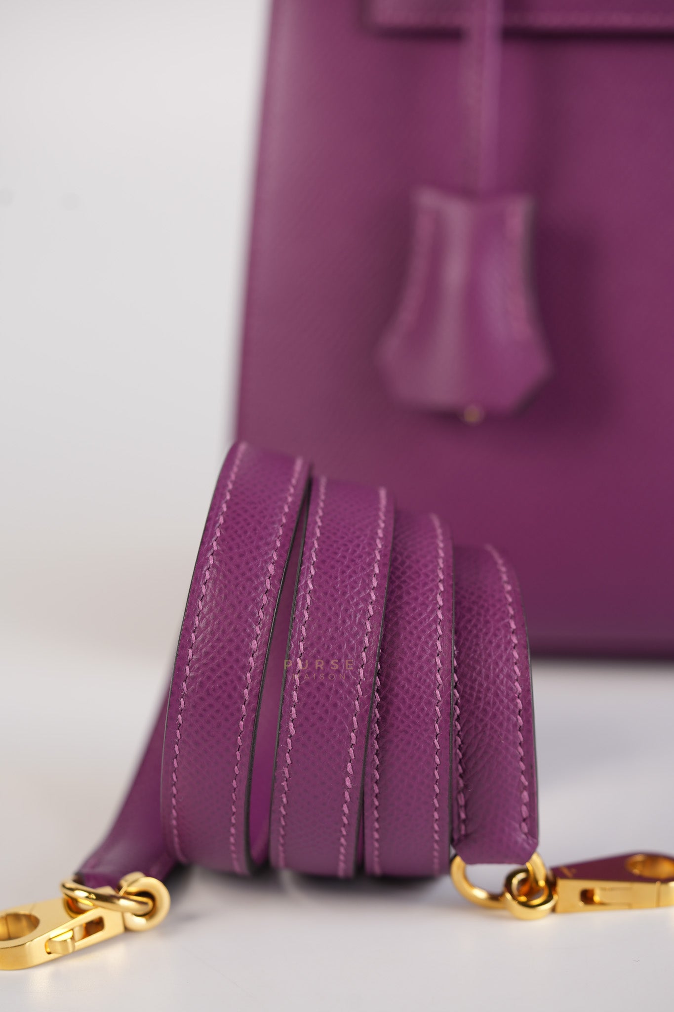 Kelly 25 Sellier Anemone in Epsom Leather and Gold Hardware Stamp D (2019) | Purse Maison Luxury Bags Shop