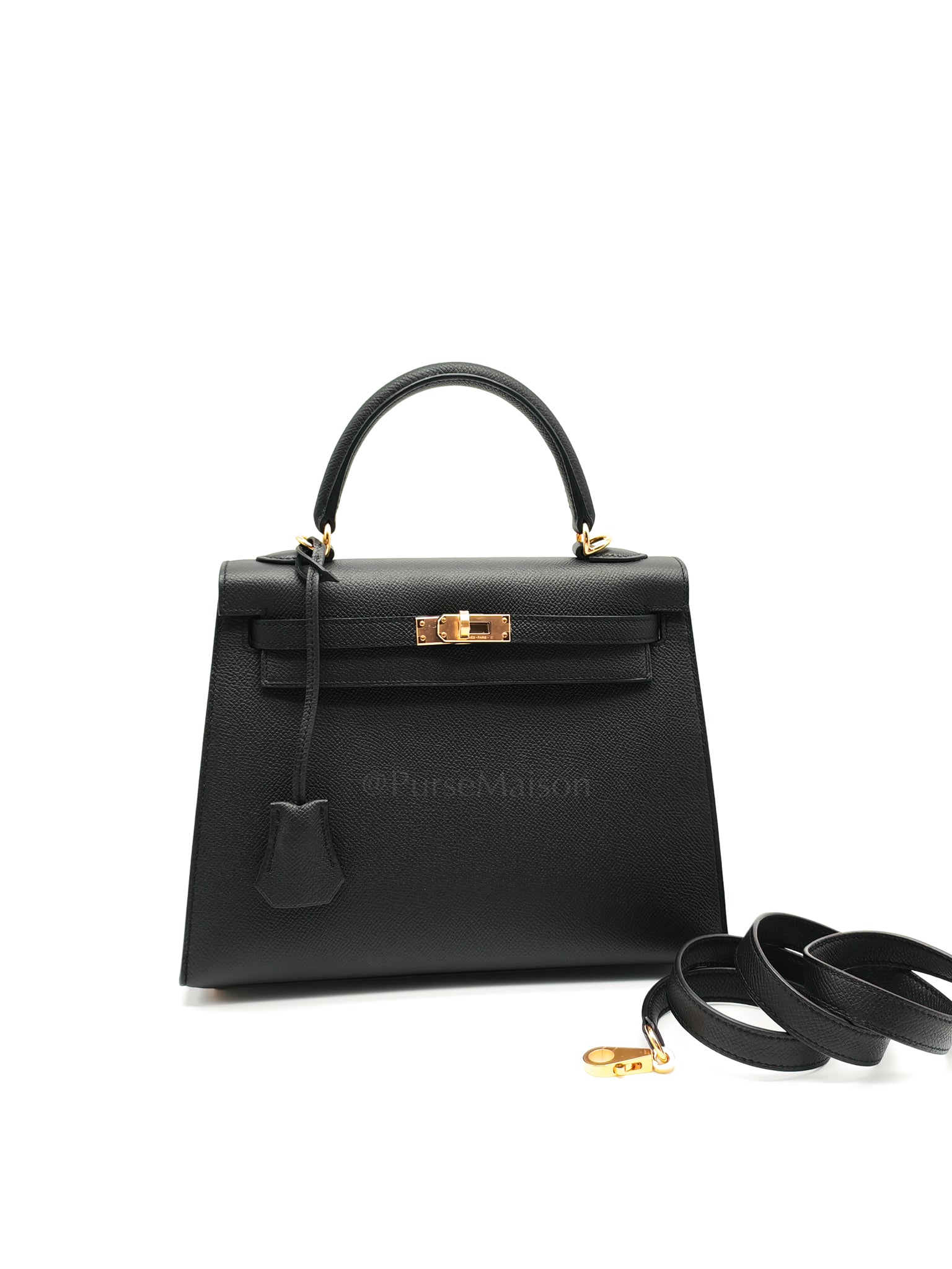 Kelly 25 Sellier Black/Noir Epsom Leather in Gold Hardware Stamp B(2023) | Purse Maison Luxury Bags Shop