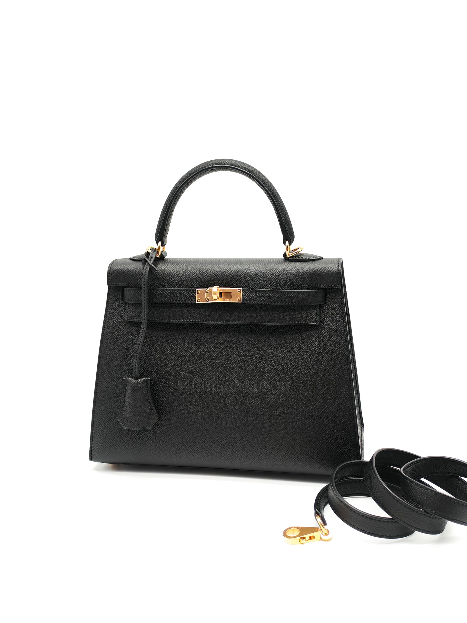 Kelly 25 Sellier Black/Noir Epsom Leather in Gold Hardware Stamp B(2023) | Purse Maison Luxury Bags Shop