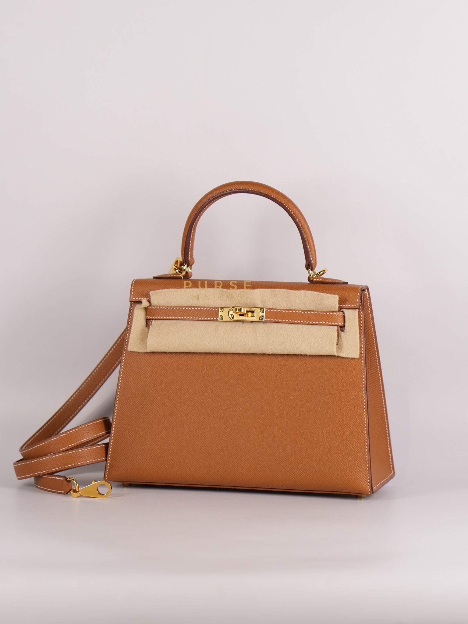 Kelly 25 Sellier Gold in Epsom Leather and Gold Hardware Stamp B (2023) | Purse Maison Luxury Bags Shop
