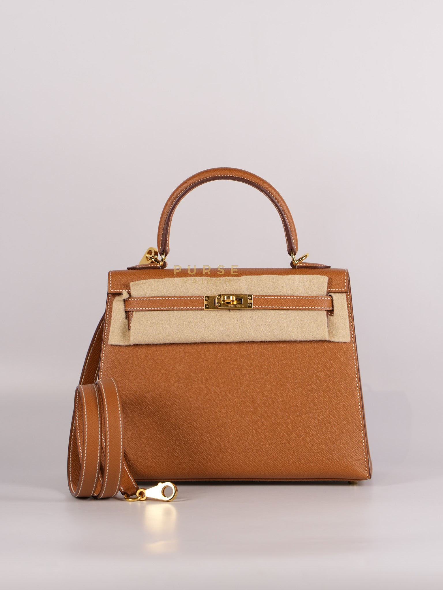 Kelly 25 Sellier Gold in Epsom Leather and Gold Hardware Stamp B (2023) | Purse Maison Luxury Bags Shop