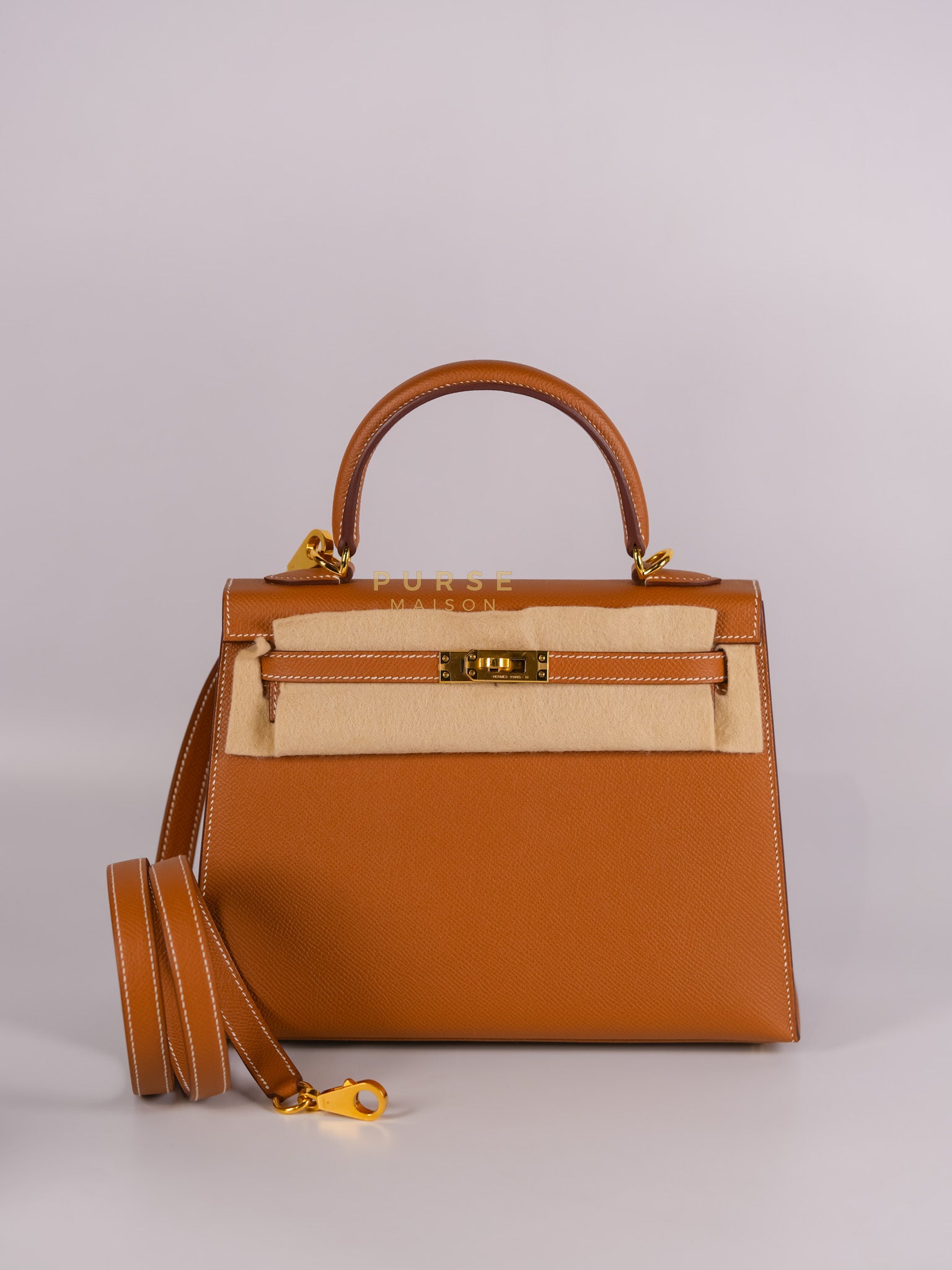Kelly 25 Sellier Gold in Epsom Leather and Gold Hardware Stamp B (2023) | Purse Maison Luxury Bags Shop