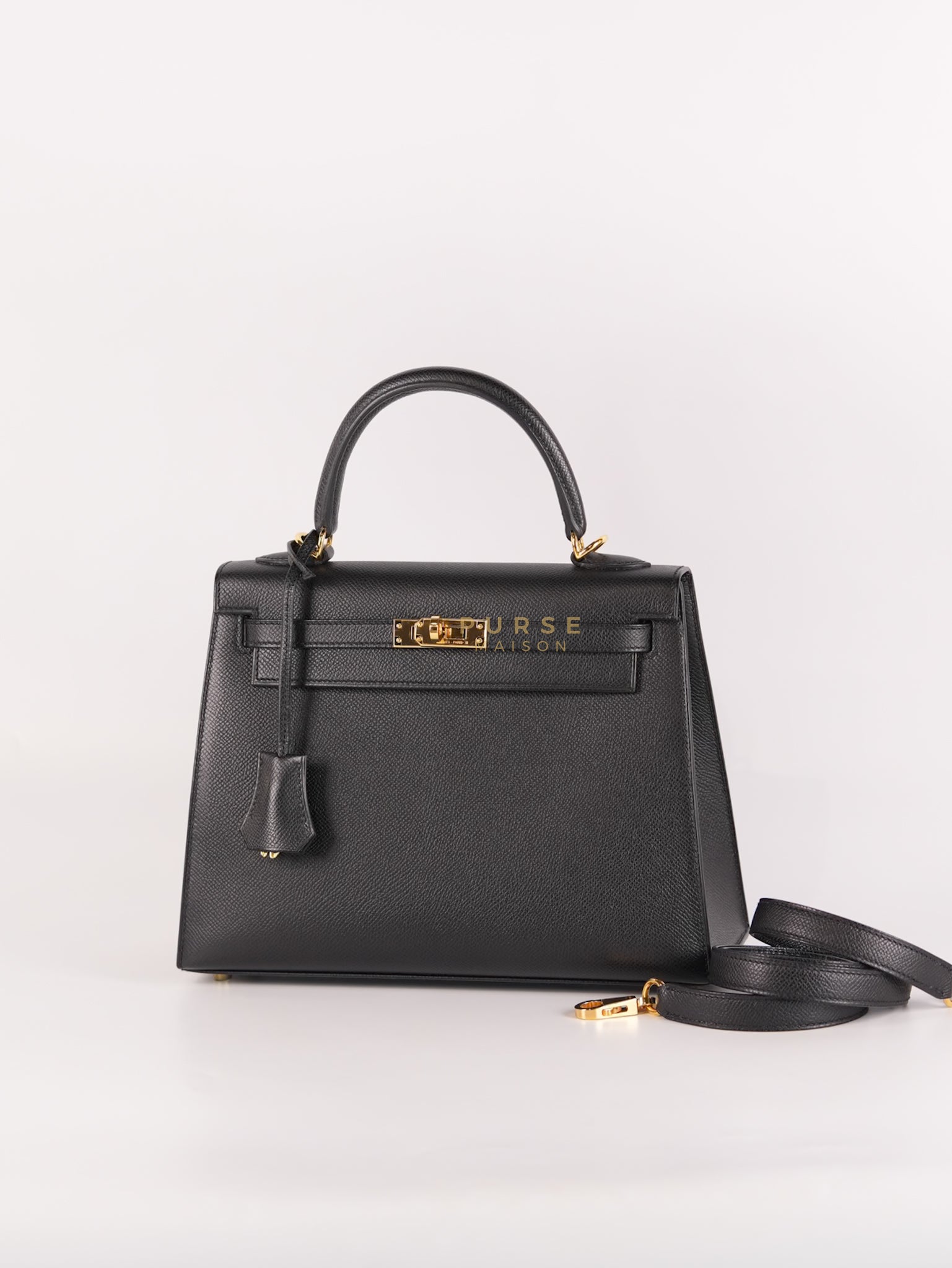 Kelly 25 Sellier in Black Epsom Leather and Gold Hardware Stamp Z (2021) | Purse Maison Luxury Bags Shop