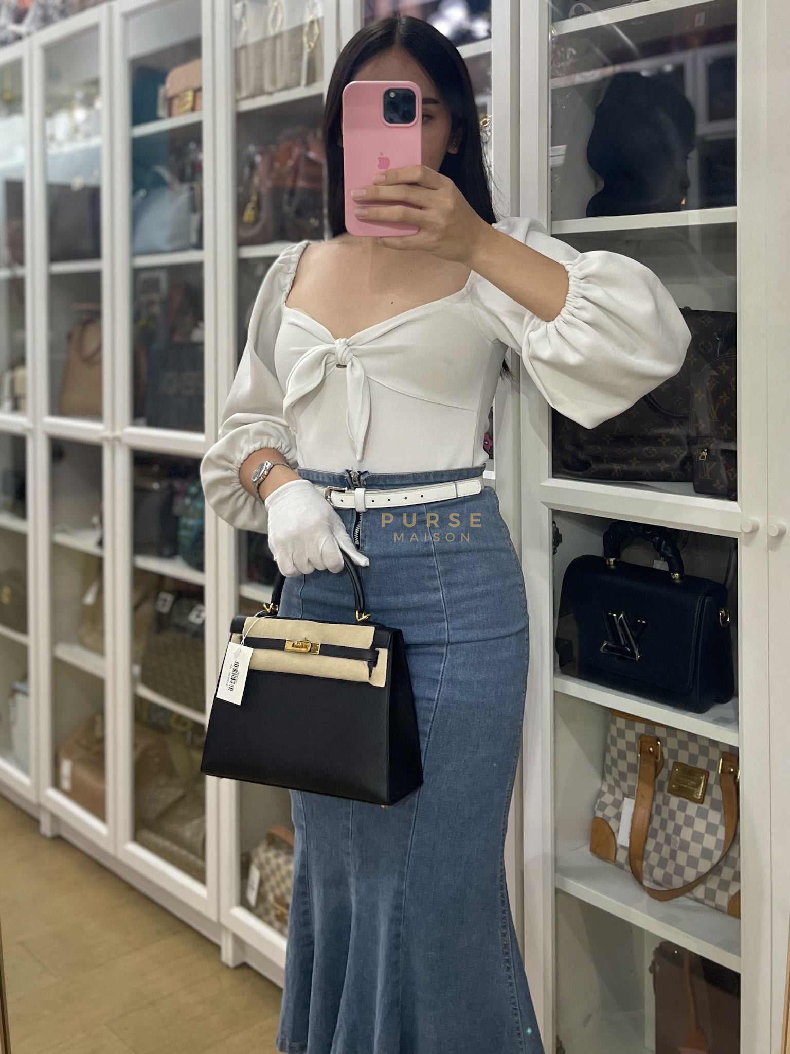 Kelly 25 Sellier in Black Epsom Leather and Gold Hardware Stamp Z (2021) | Purse Maison Luxury Bags Shop