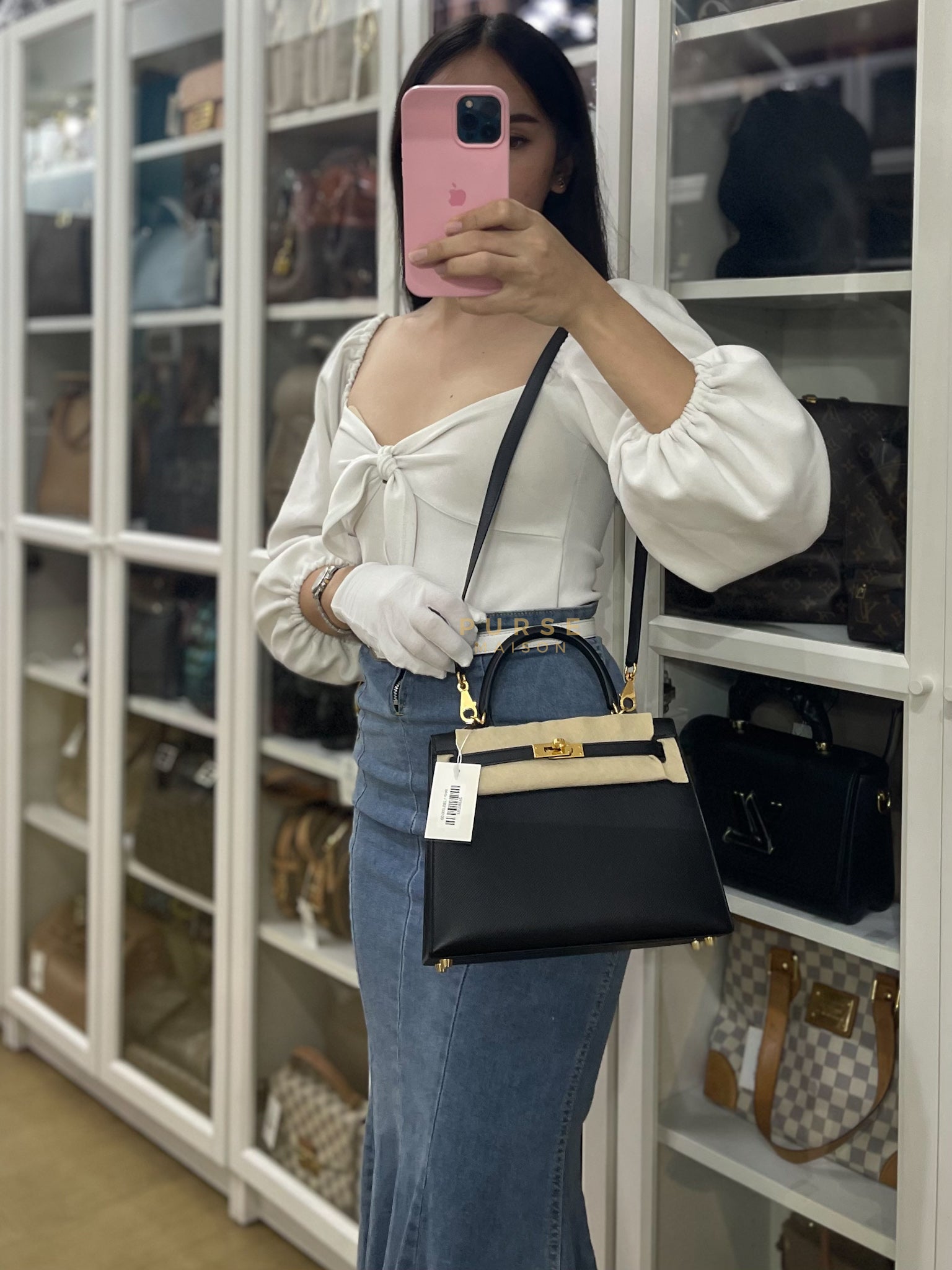 Kelly 25 Sellier in Black Epsom Leather and Gold Hardware Stamp Z (2021) | Purse Maison Luxury Bags Shop