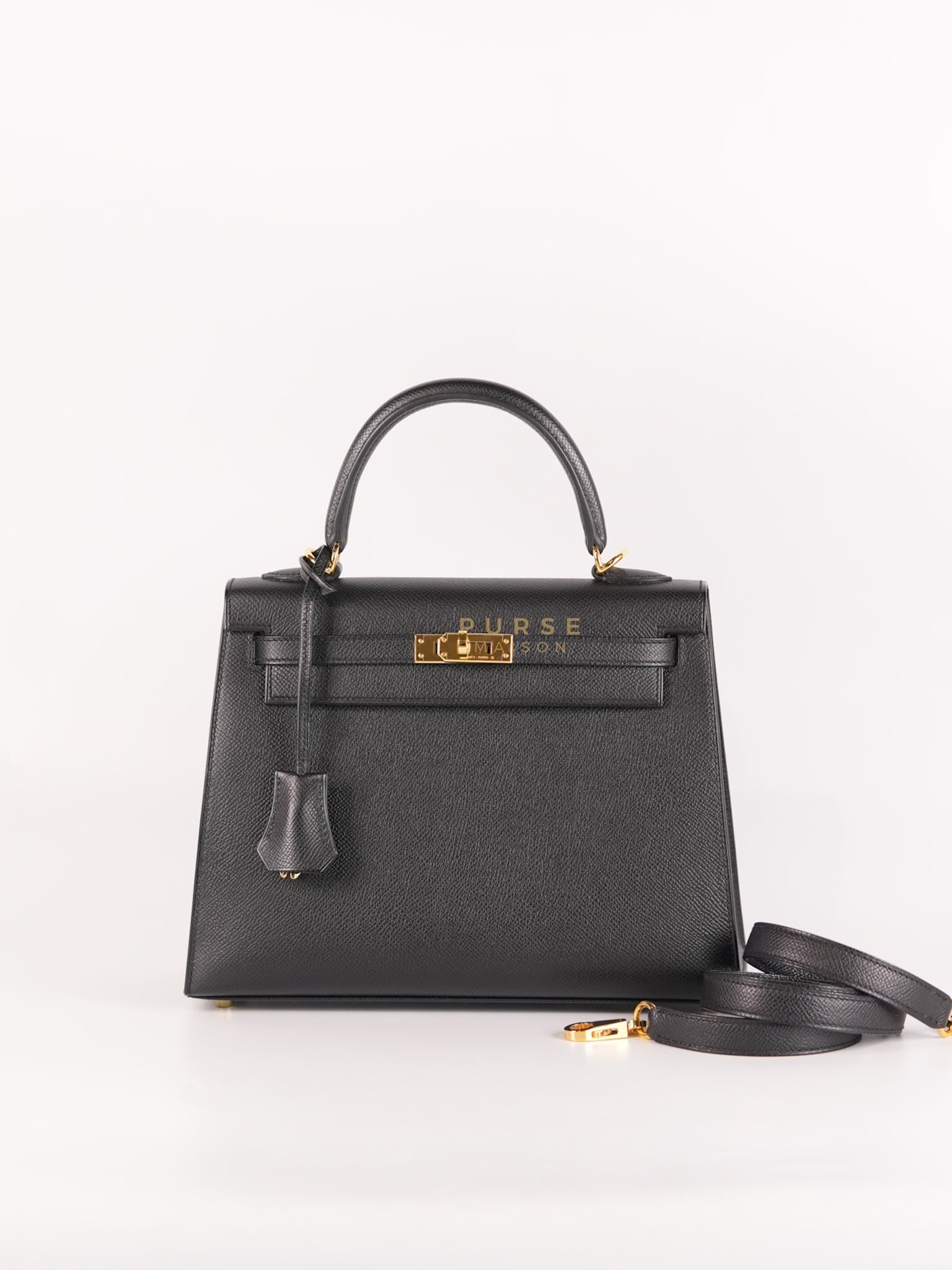 Kelly 25 Sellier in Black Epsom Leather and Gold Hardware Stamp Z (2021) | Purse Maison Luxury Bags Shop