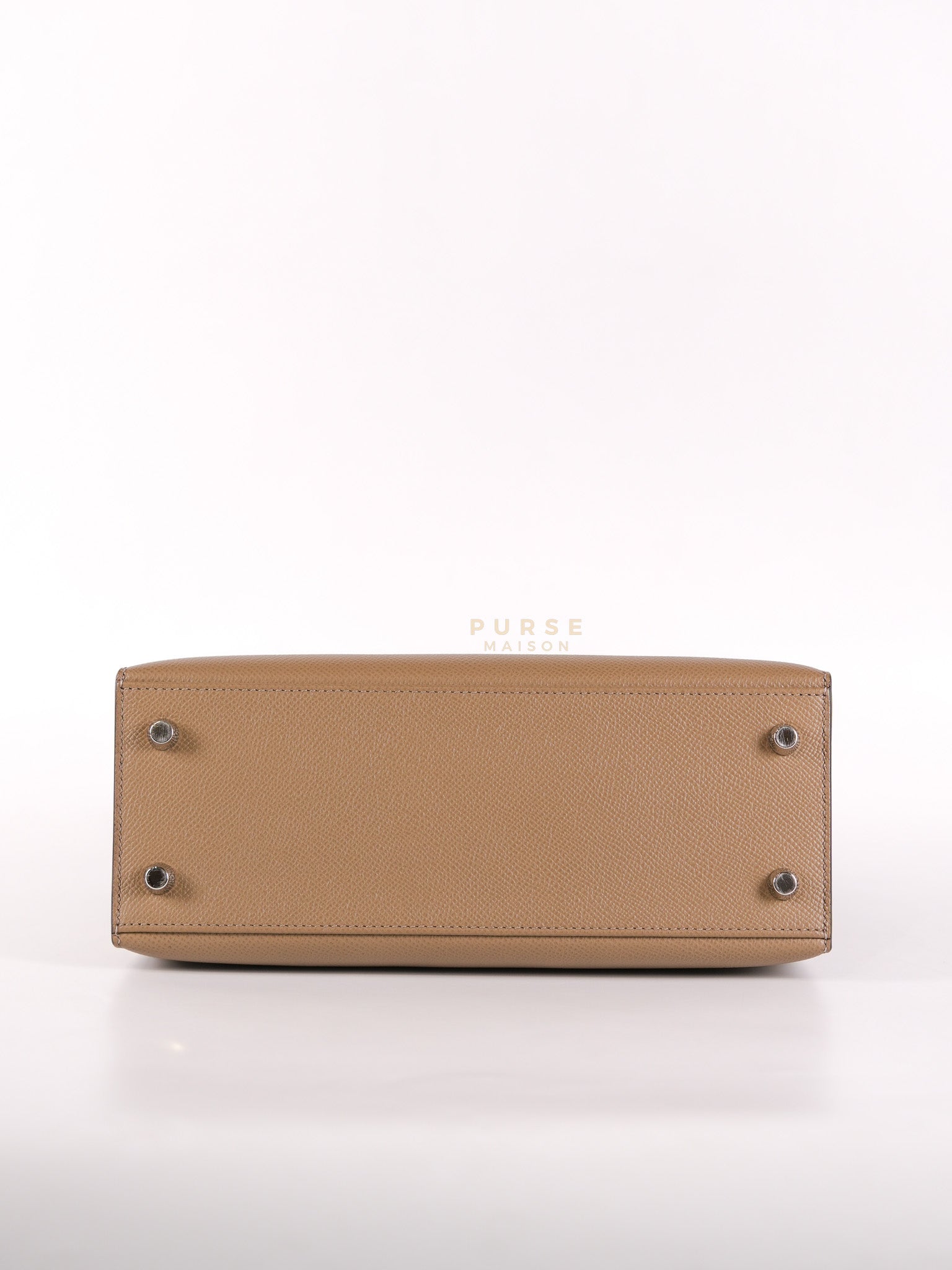 Kelly 25 Sellier Tri-Color Etoupe/ Alezan/ Biscuit in Etoupe Leather and Palladium Hardware Stamp U (2022) | Purse Maison Luxury Bags Shop