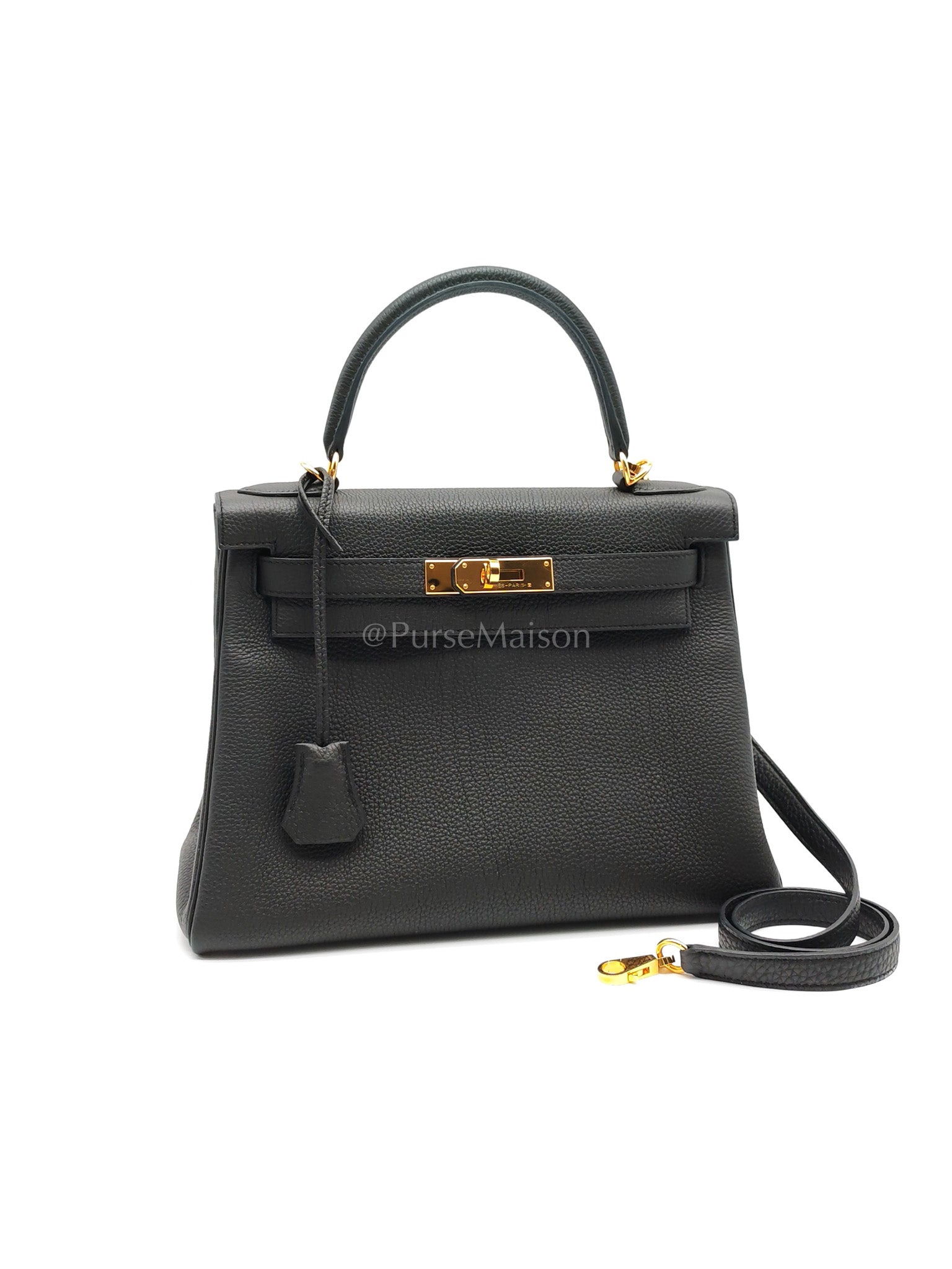 Kelly 28 Black/Noir Togo Leather in Gold Hardware Stamp C(2018) | Purse Maison Luxury Bags Shop