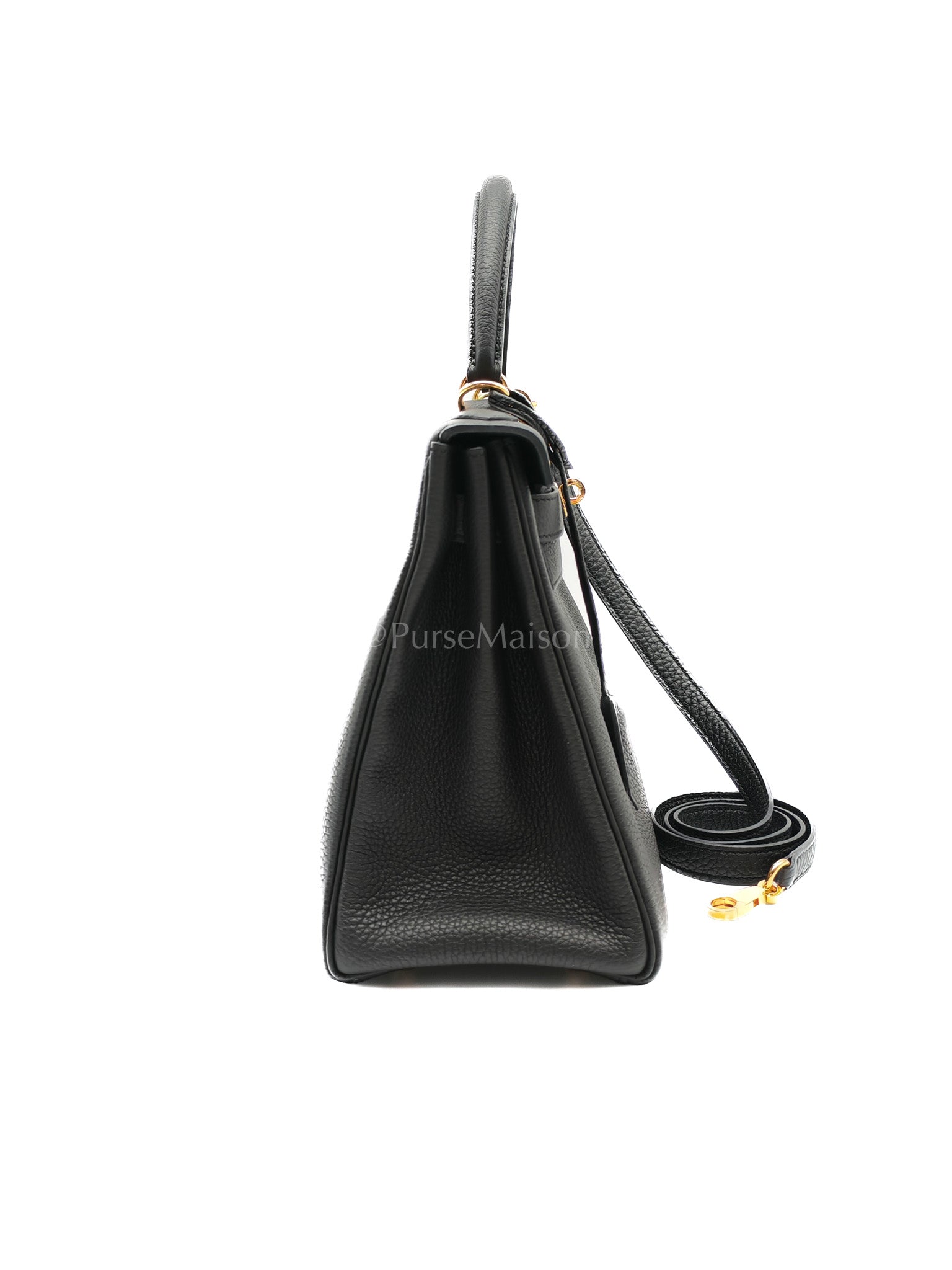 Kelly 28 Black/Noir Togo Leather in Gold Hardware Stamp C(2018) | Purse Maison Luxury Bags Shop