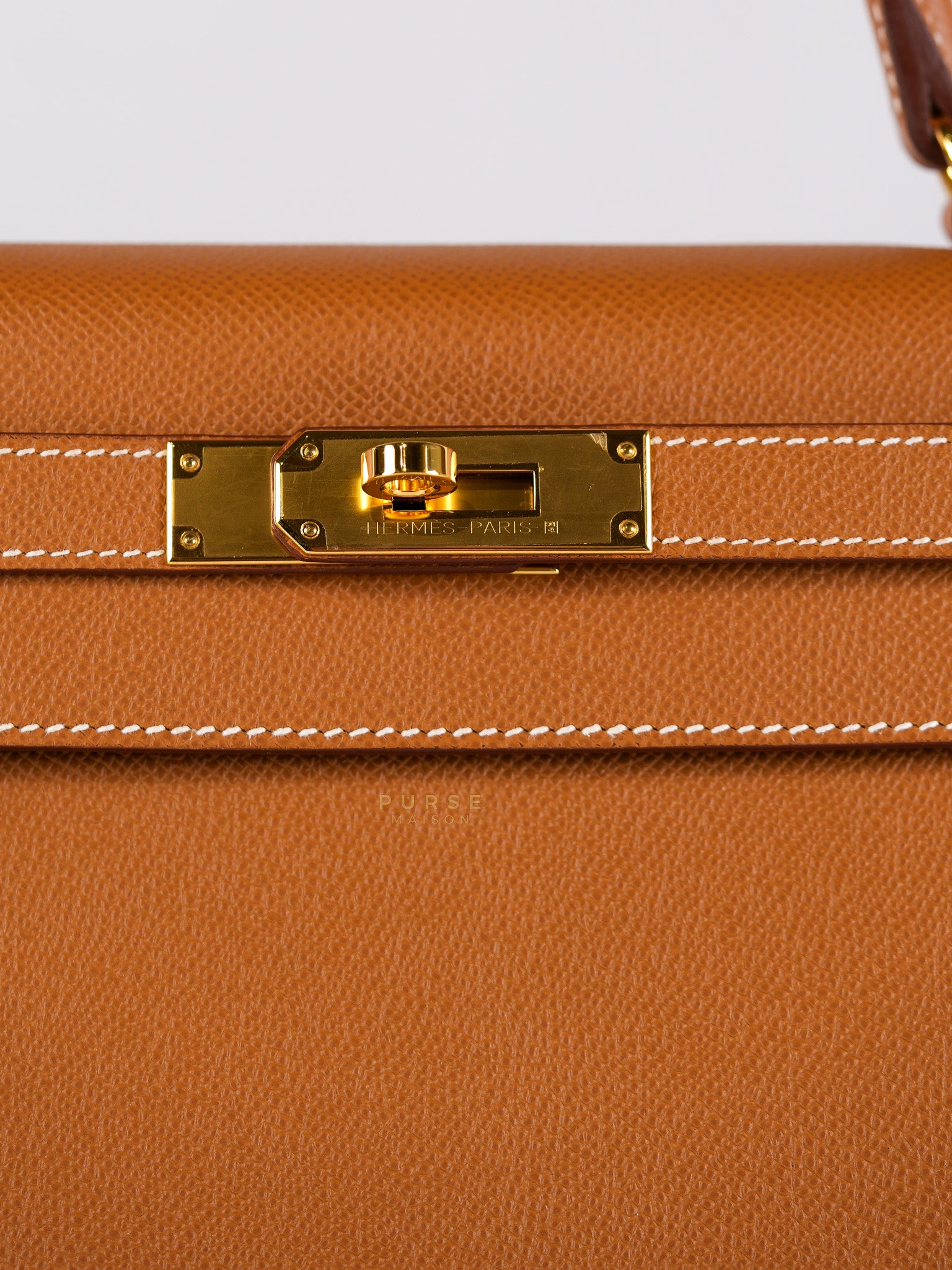 Kelly 28 Gold on Gold Epsom Leather in Gold Hardware Stamp B (2023) | Purse Maison Luxury Bags Shop