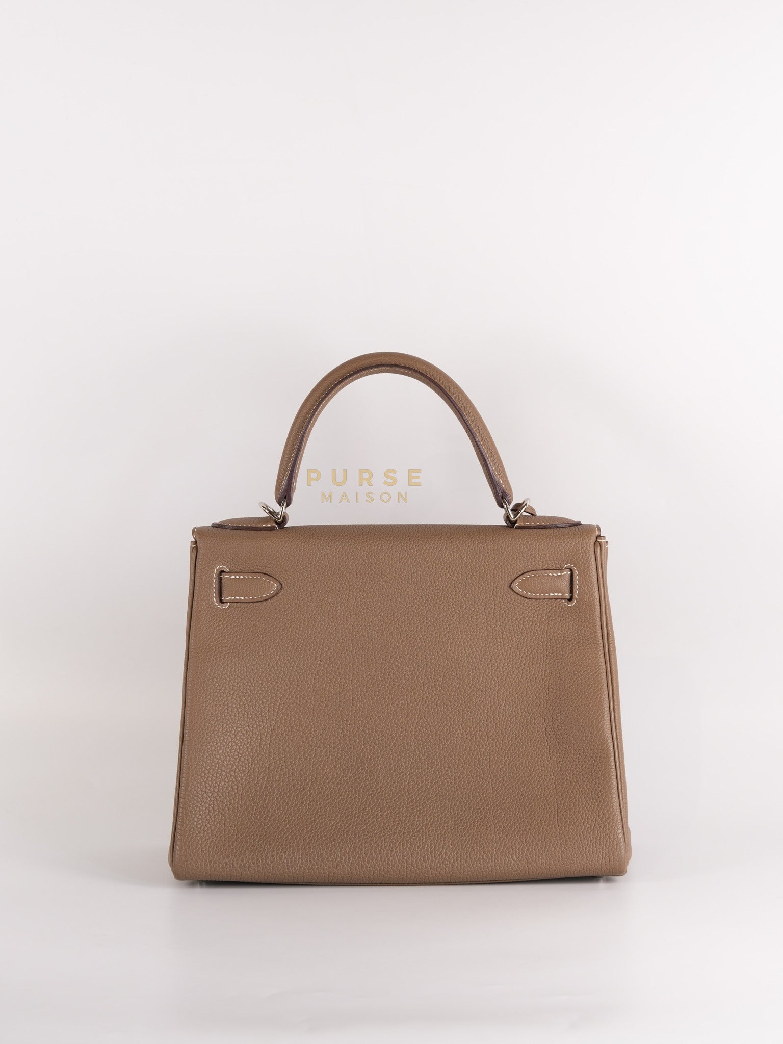 Kelly 28 in Etoupe Togo Leather & Palladium Hardware Stamp D(2019) | Purse Maison Luxury Bags Shop