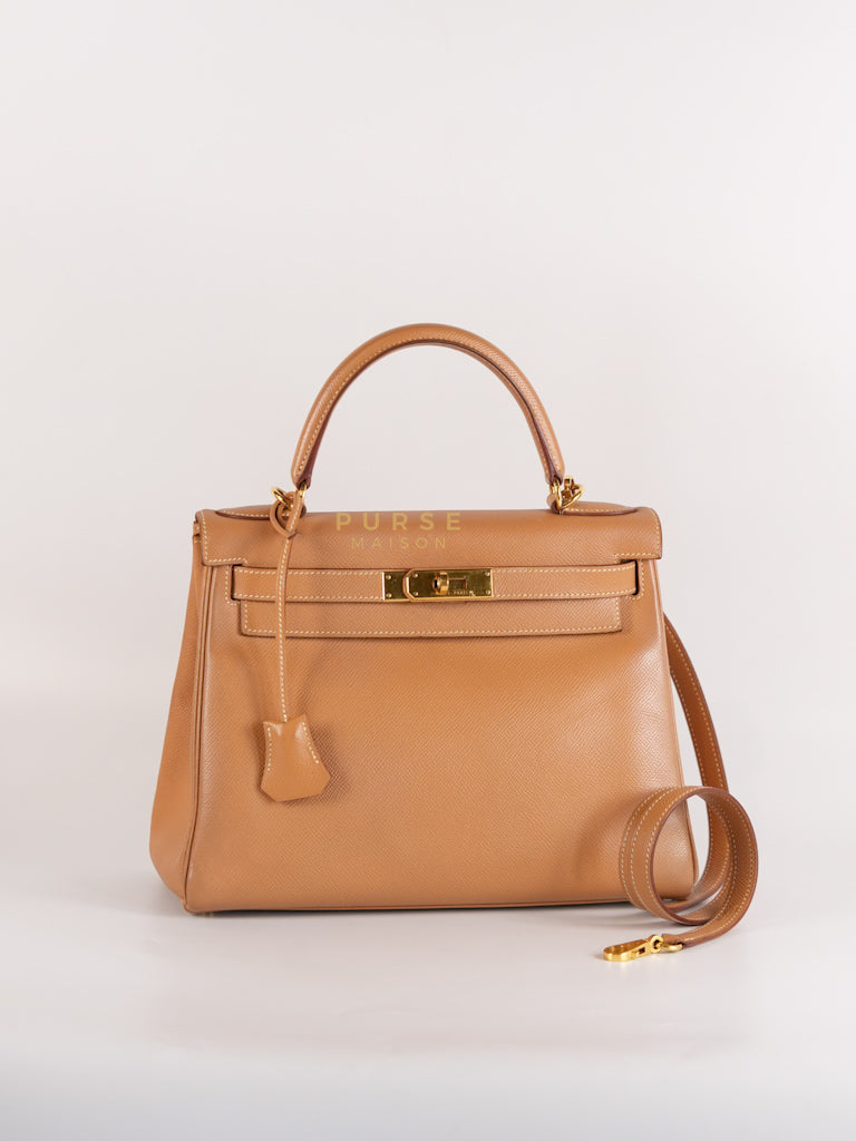 Kelly 28 in Naturel Sable Epsom Leather & Gold Hardware Stamp D Square (2000) | Purse Maison Luxury Bags Shop