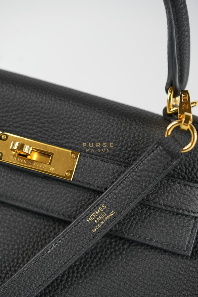 Kelly 28 in Noir Togo Leather & Gold Hardware Stamp W(2024) | Purse Maison Luxury Bags Shop