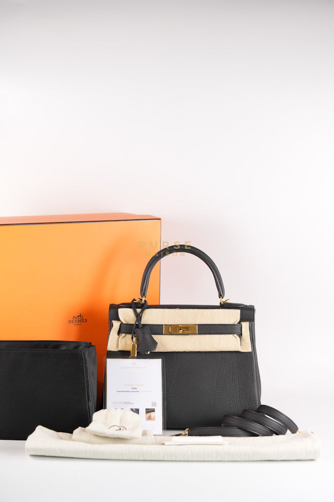 Kelly 28 in Noir Togo Leather & Gold Hardware Stamp W(2024) | Purse Maison Luxury Bags Shop