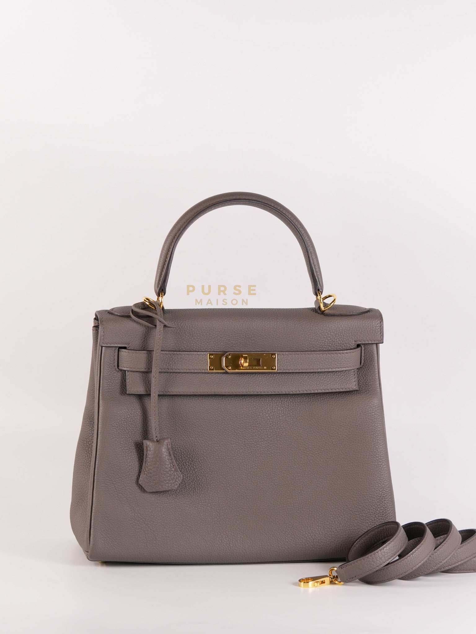 Kelly 28 Retourne Etain in Togo Leather and Gold Hardware Stamp A (2017) | Purse Maison Luxury Bags Shop