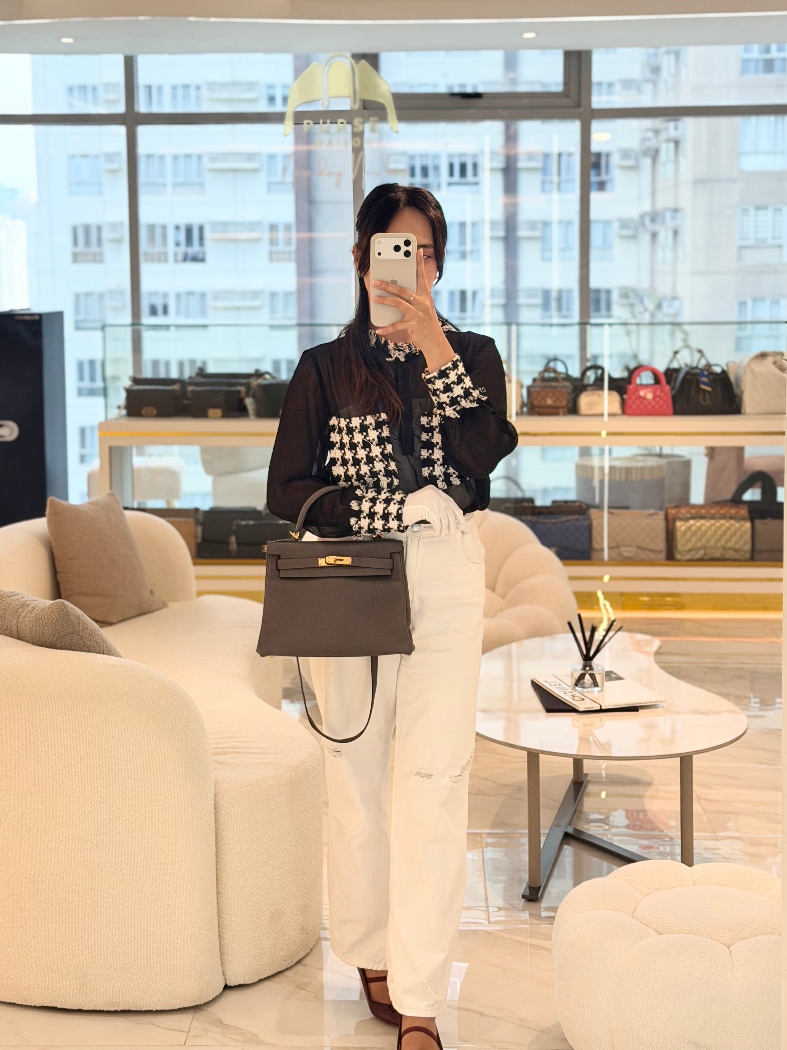 Kelly 28 Retourne Etain in Togo Leather and Gold Hardware Stamp A (2017) | Purse Maison Luxury Bags Shop