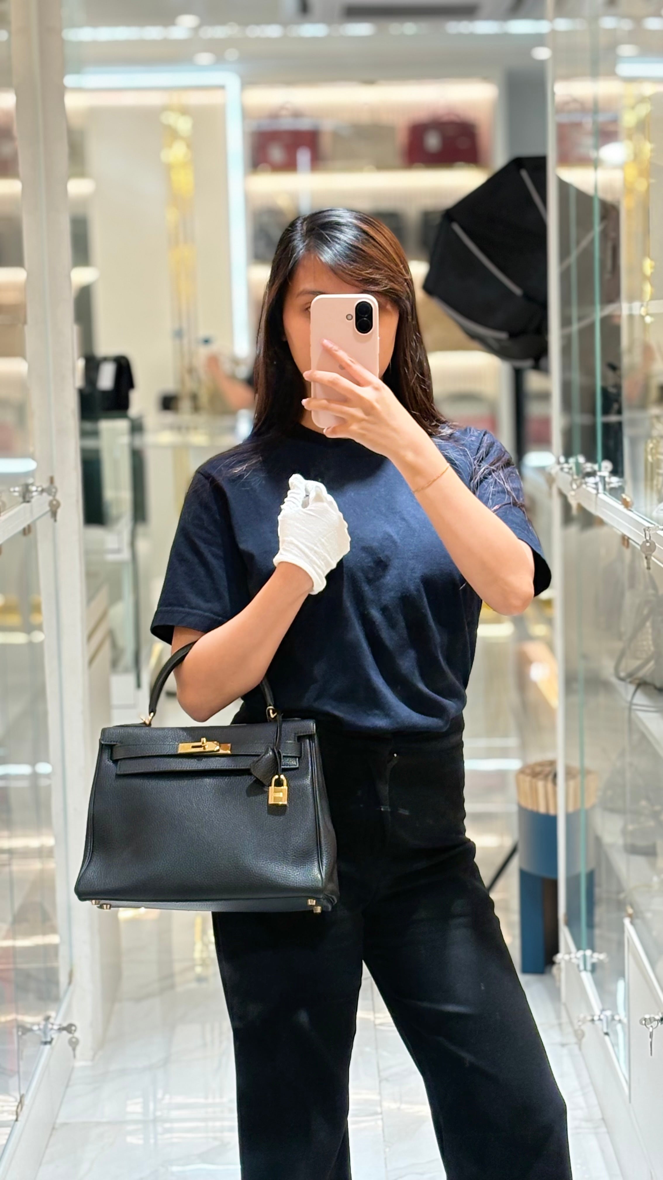 Kelly 28 Retourne in Black Togo Leather & Gold Hardware Stamp Square M (2009) | Purse Maison Luxury Bags Shop