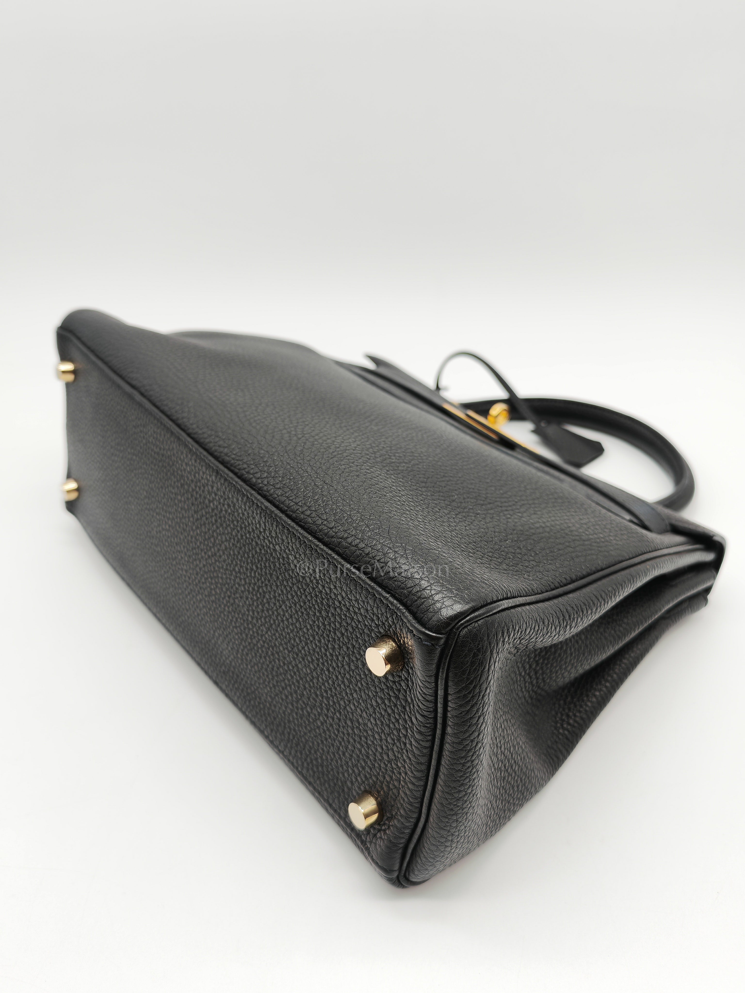 Kelly 28 Retourne in Black Togo Leather & Gold Hardware Stamp Square M (2009) | Purse Maison Luxury Bags Shop