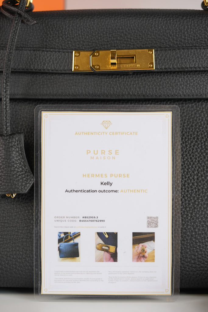 Kelly 28 in Noir Togo Leather & Gold Hardware Stamp W(2024) | Purse Maison Luxury Bags Shop
