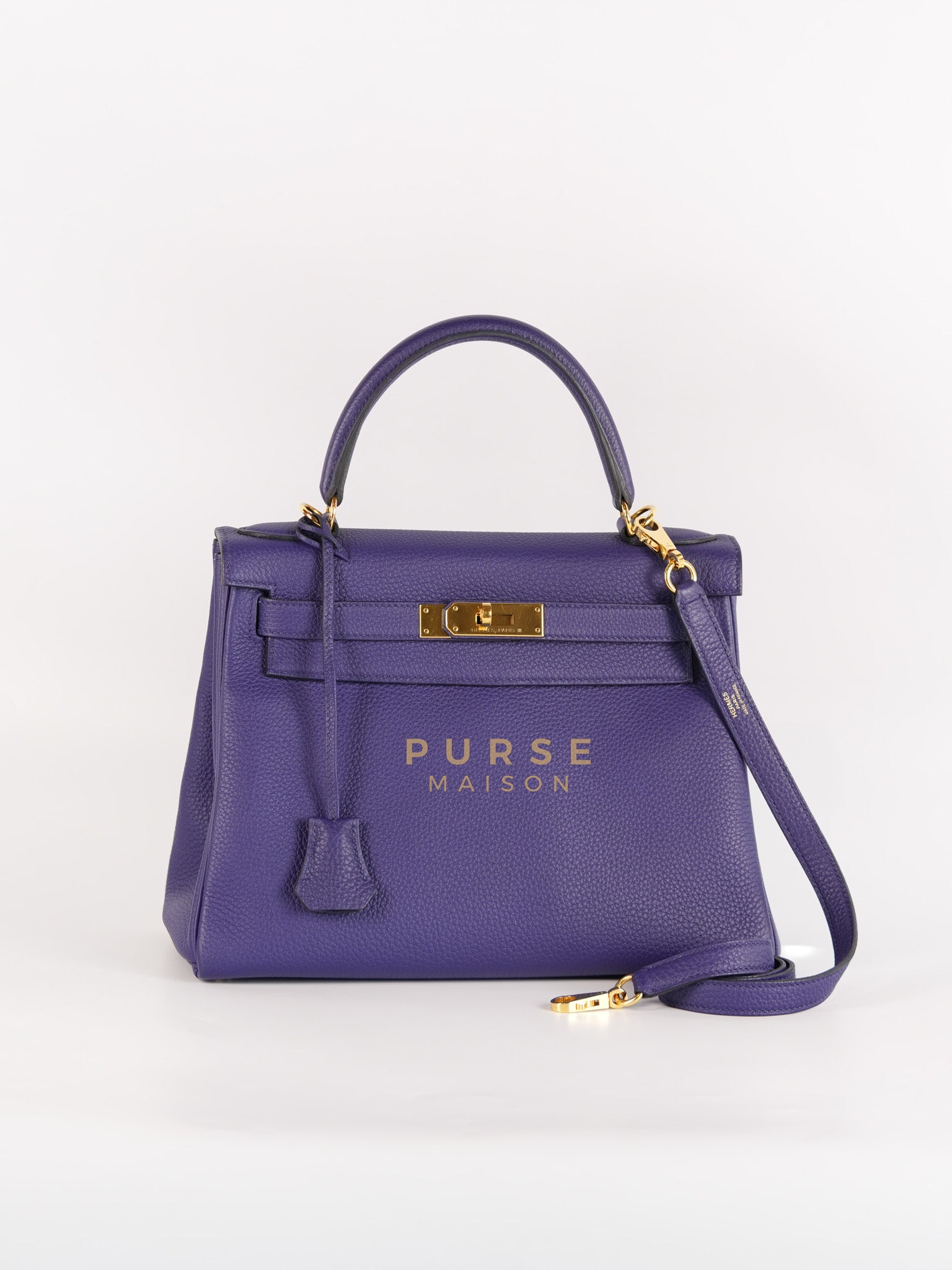 Kelly 28 Retourne in Bleu Encre Togo Leather & Gold Hardware Stamp C(2018) | Purse Maison Luxury Bags Shop