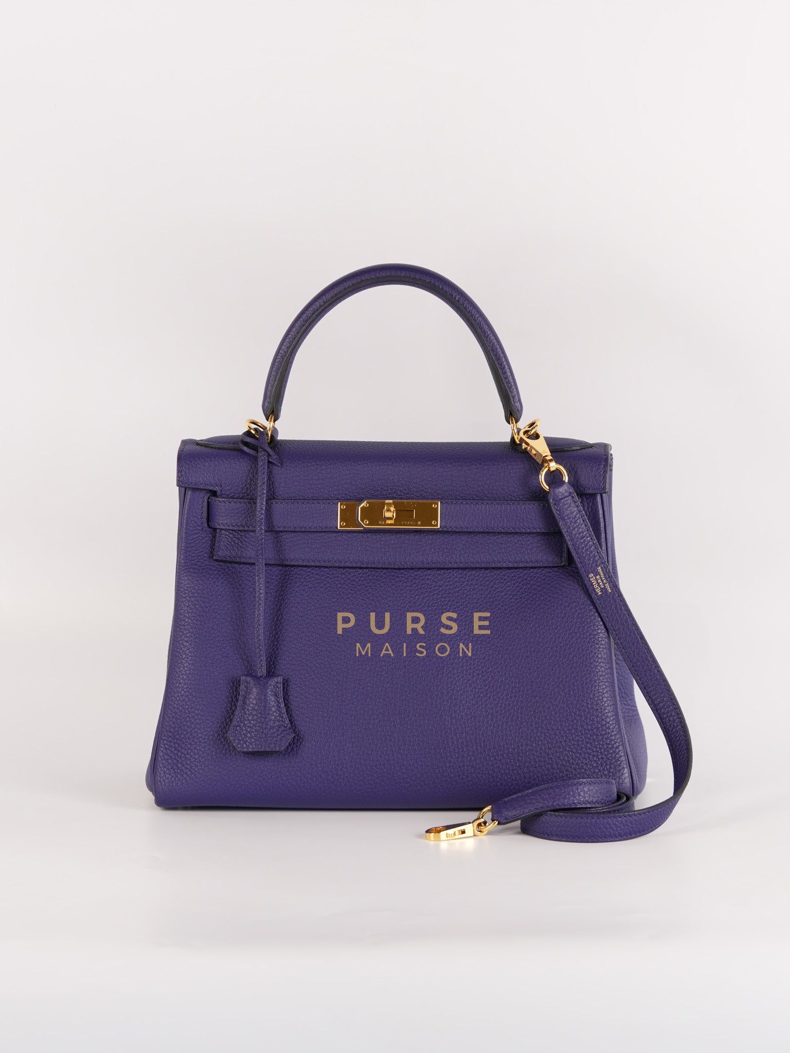 Kelly 28 Retourne in Bleu Encre Togo Leather & Gold Hardware Stamp C(2018) | Purse Maison Luxury Bags Shop