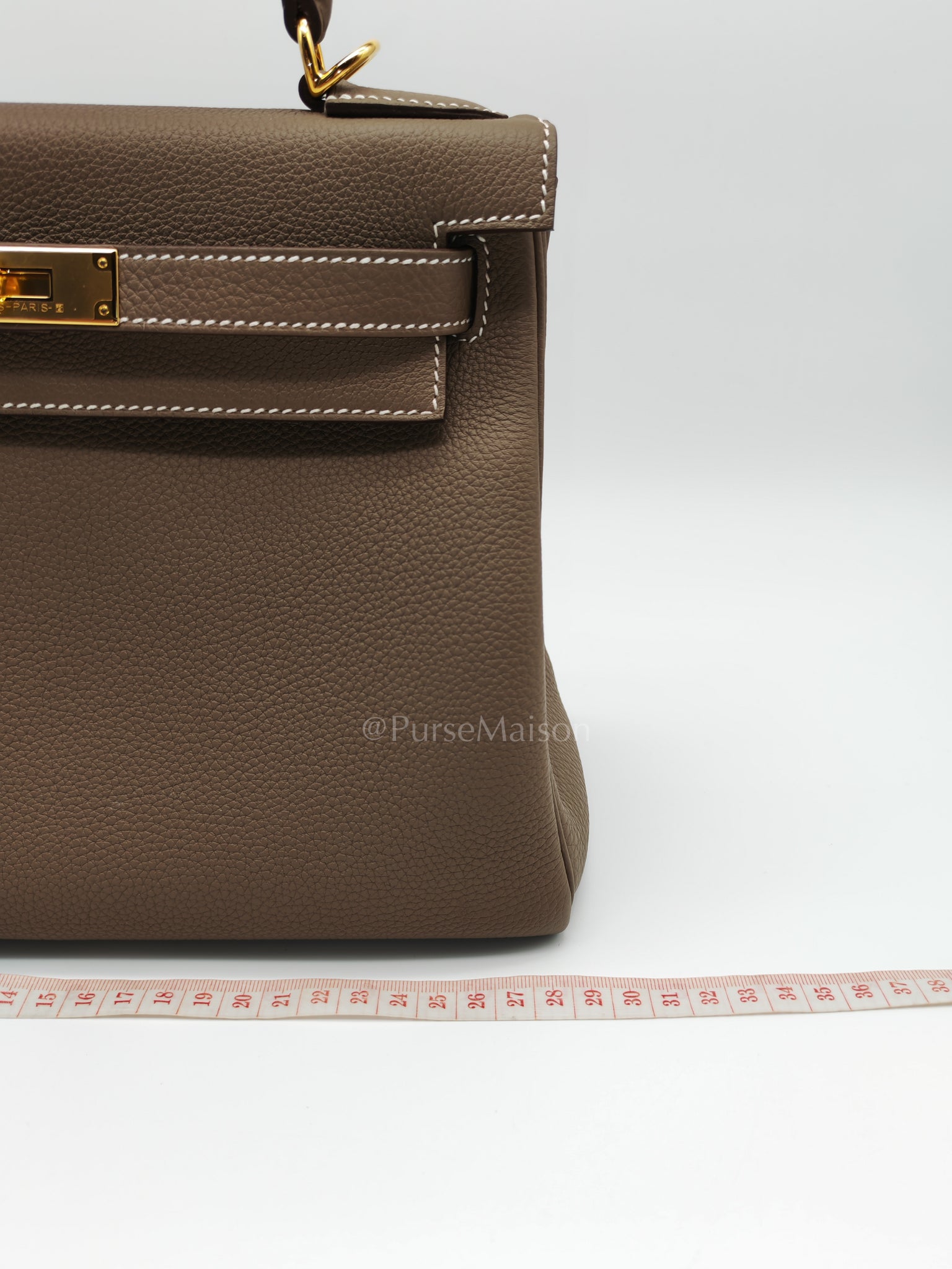 Kelly 28 Retourne in Etoupe Togo Leather and Gold Hardware Stamp U (2022) | Purse Maison Luxury Bags Shop