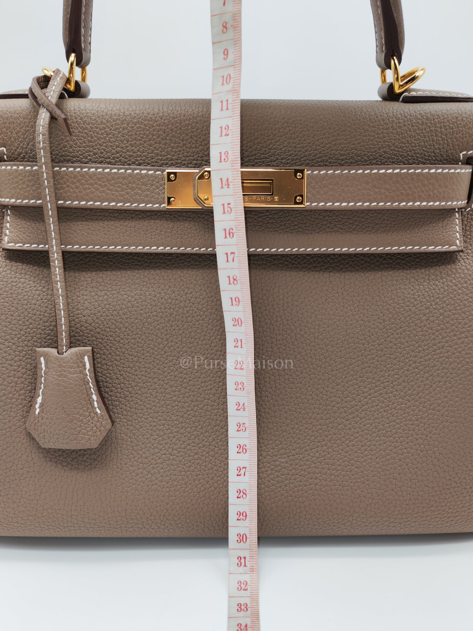 Kelly 28 Retourne in Etoupe Togo Leather and Gold Hardware Stamp U (2022) | Purse Maison Luxury Bags Shop
