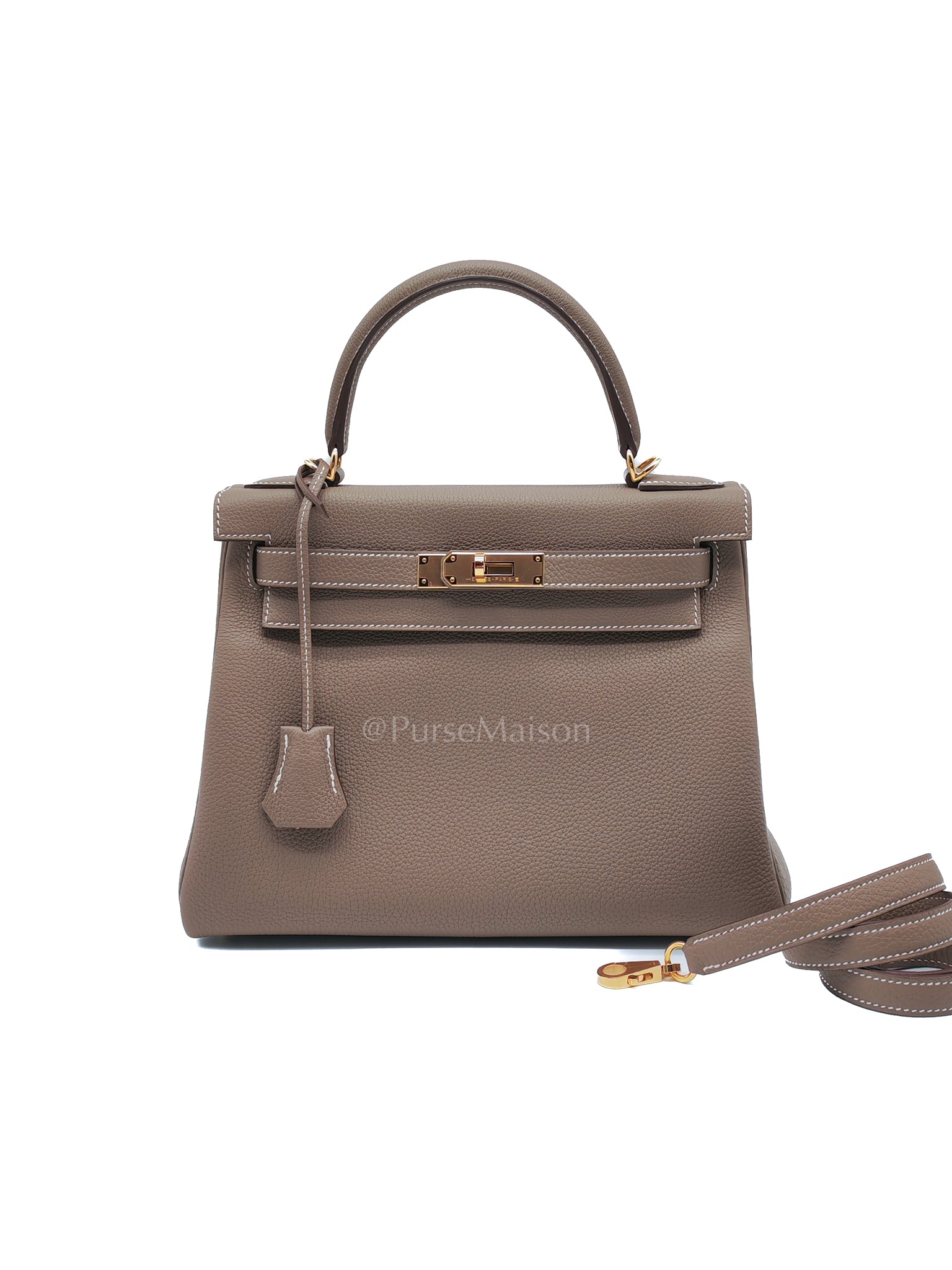 Kelly 28 Retourne in Etoupe Togo Leather and Gold Hardware Stamp U (2022) | Purse Maison Luxury Bags Shop