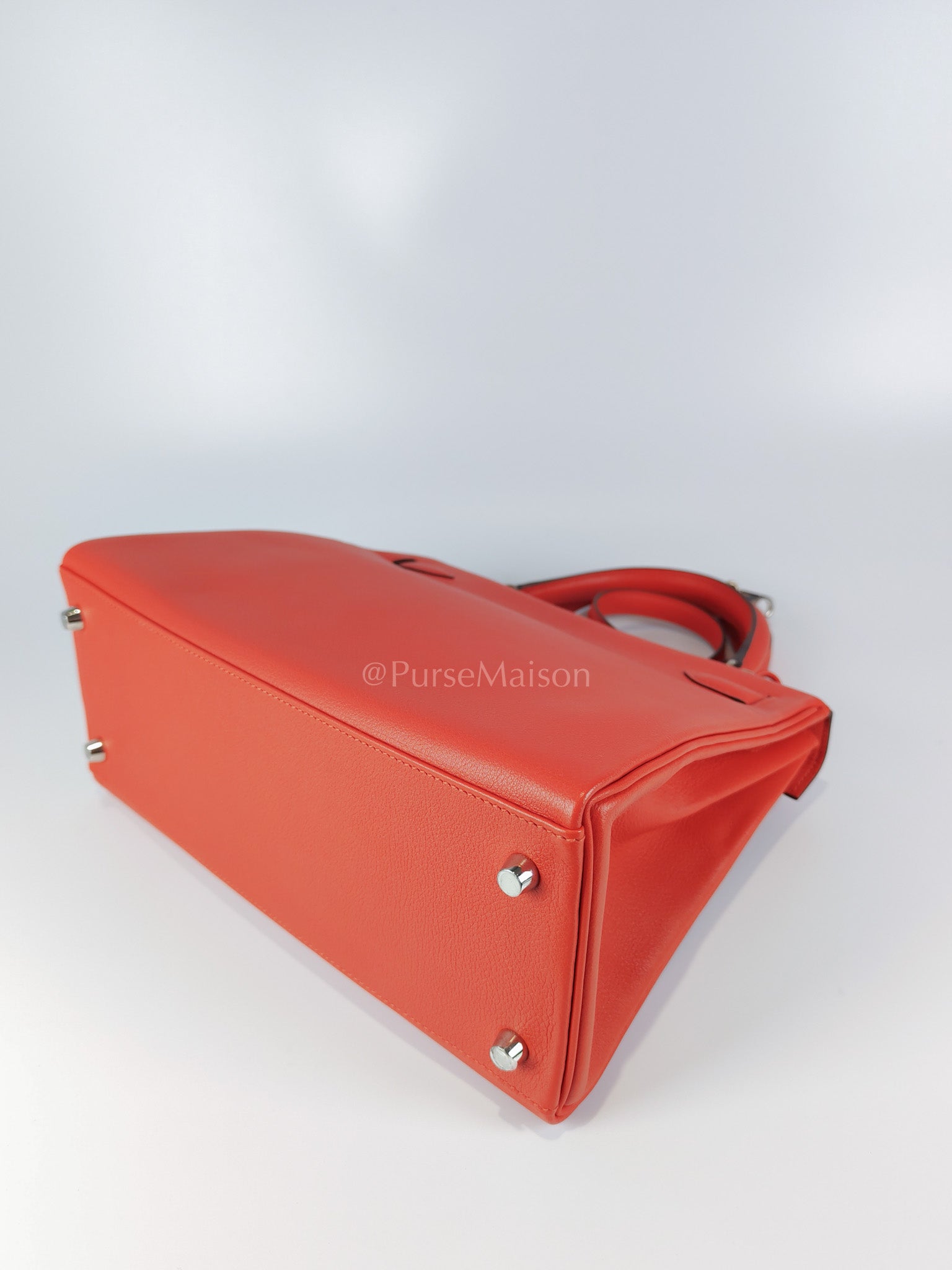 Kelly 28 Retourne in Rouge Tomate Evercolor in Palladium Hardware Stamp X (2016) | Purse Maison Luxury Bags Shop