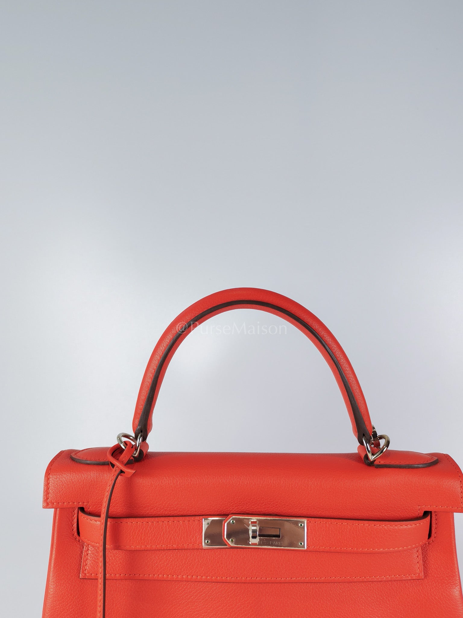 Kelly 28 Retourne in Rouge Tomate Evercolor in Palladium Hardware Stamp X (2016) | Purse Maison Luxury Bags Shop