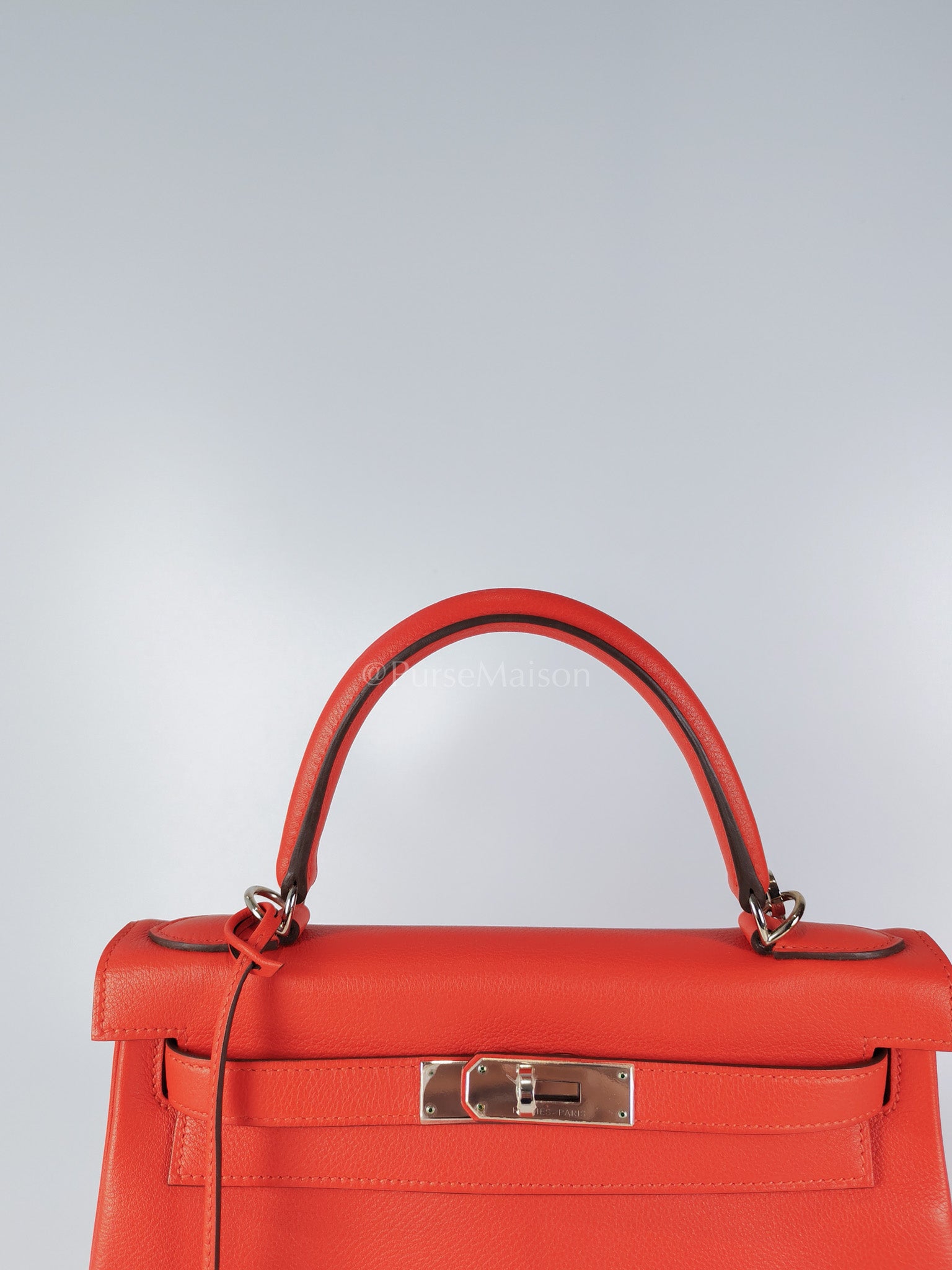 Kelly 28 Retourne in Rouge Tomate Evercolor in Palladium Hardware Stamp X (2016) | Purse Maison Luxury Bags Shop