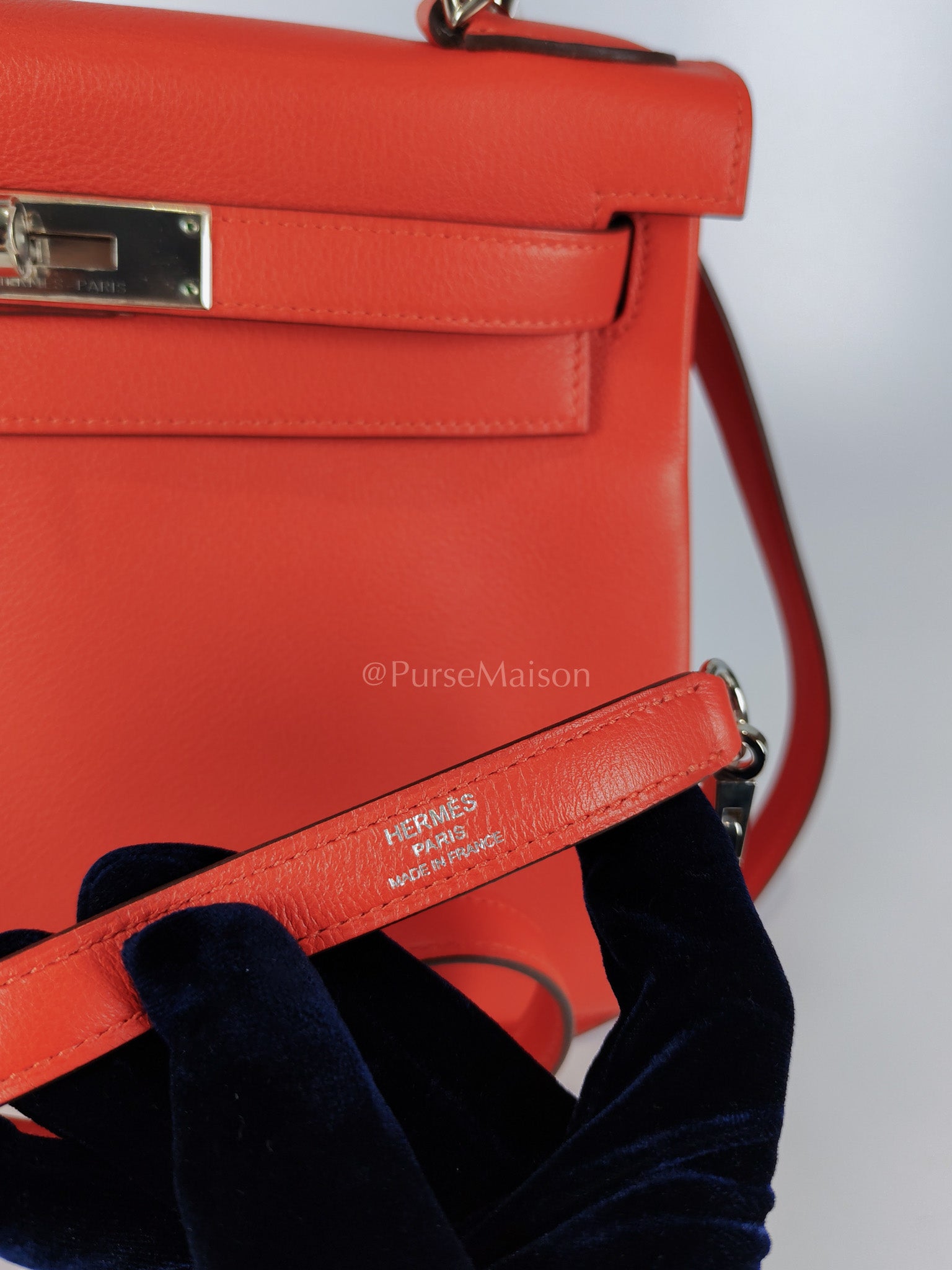 Kelly 28 Retourne in Rouge Tomate Evercolor in Palladium Hardware Stamp X (2016) | Purse Maison Luxury Bags Shop