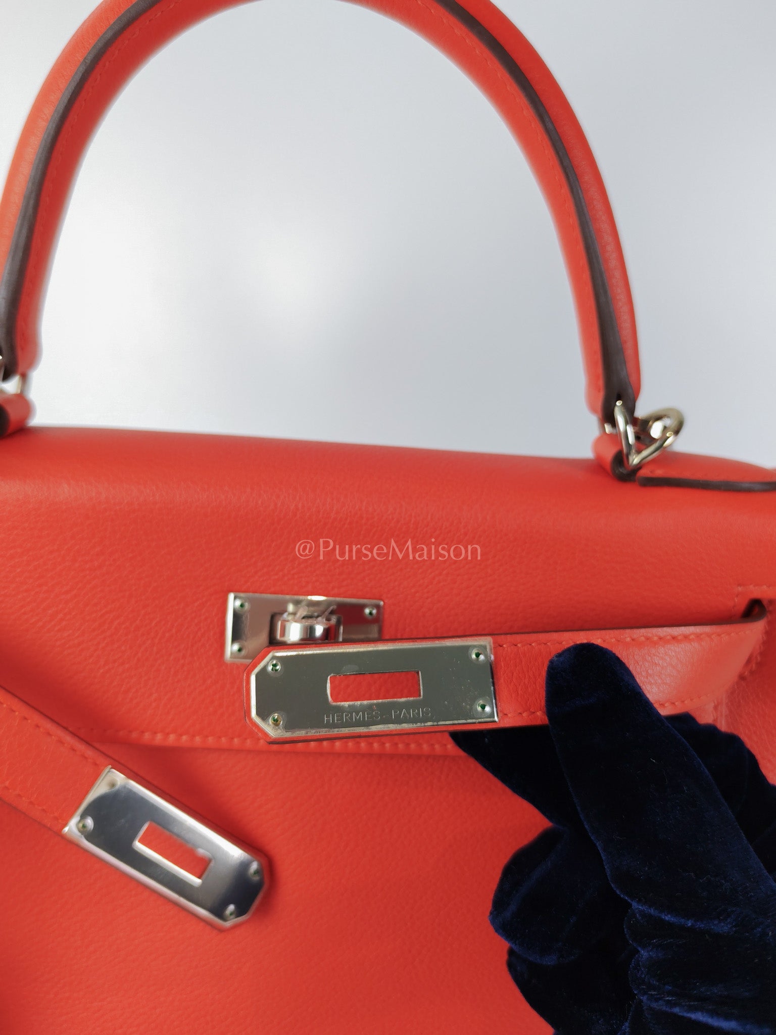 Kelly 28 Retourne in Rouge Tomate Evercolor in Palladium Hardware Stamp X (2016) | Purse Maison Luxury Bags Shop