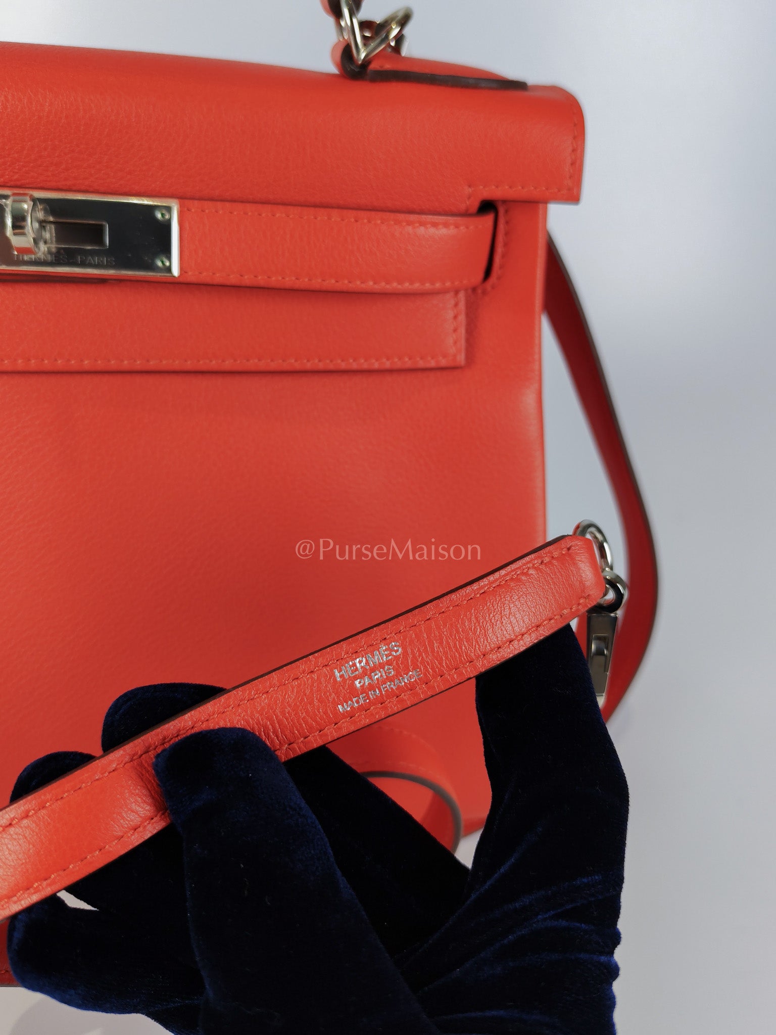 Kelly 28 Retourne in Rouge Tomate Evercolor in Palladium Hardware Stamp X (2016) | Purse Maison Luxury Bags Shop